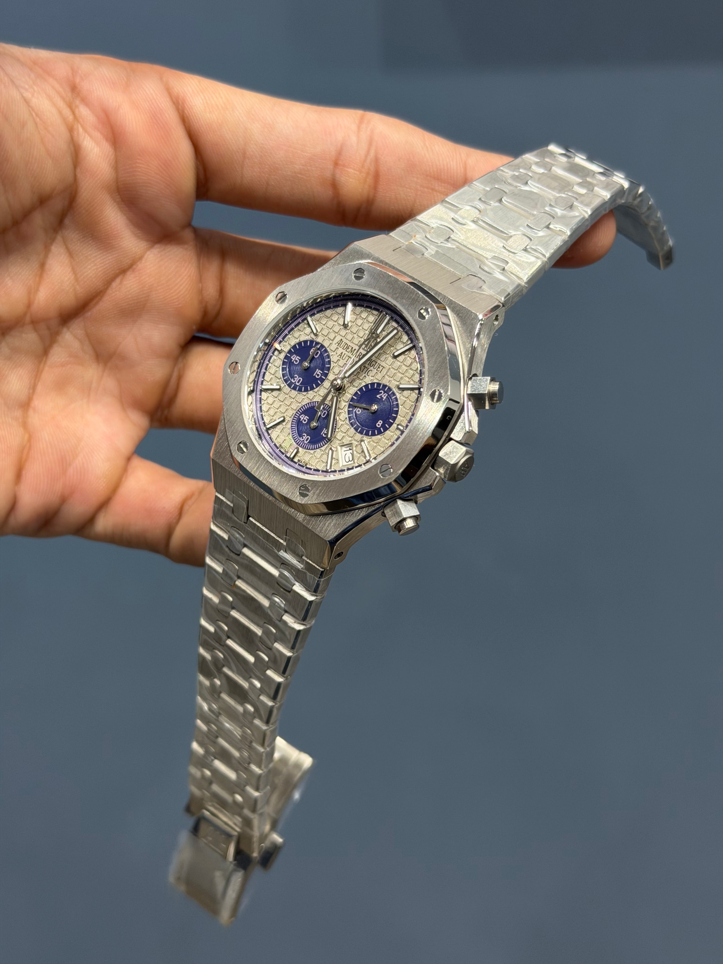 NEW COLLECTION CHRONOGRAPH SILVER WITH GREY DIAL CHAIN WATCH