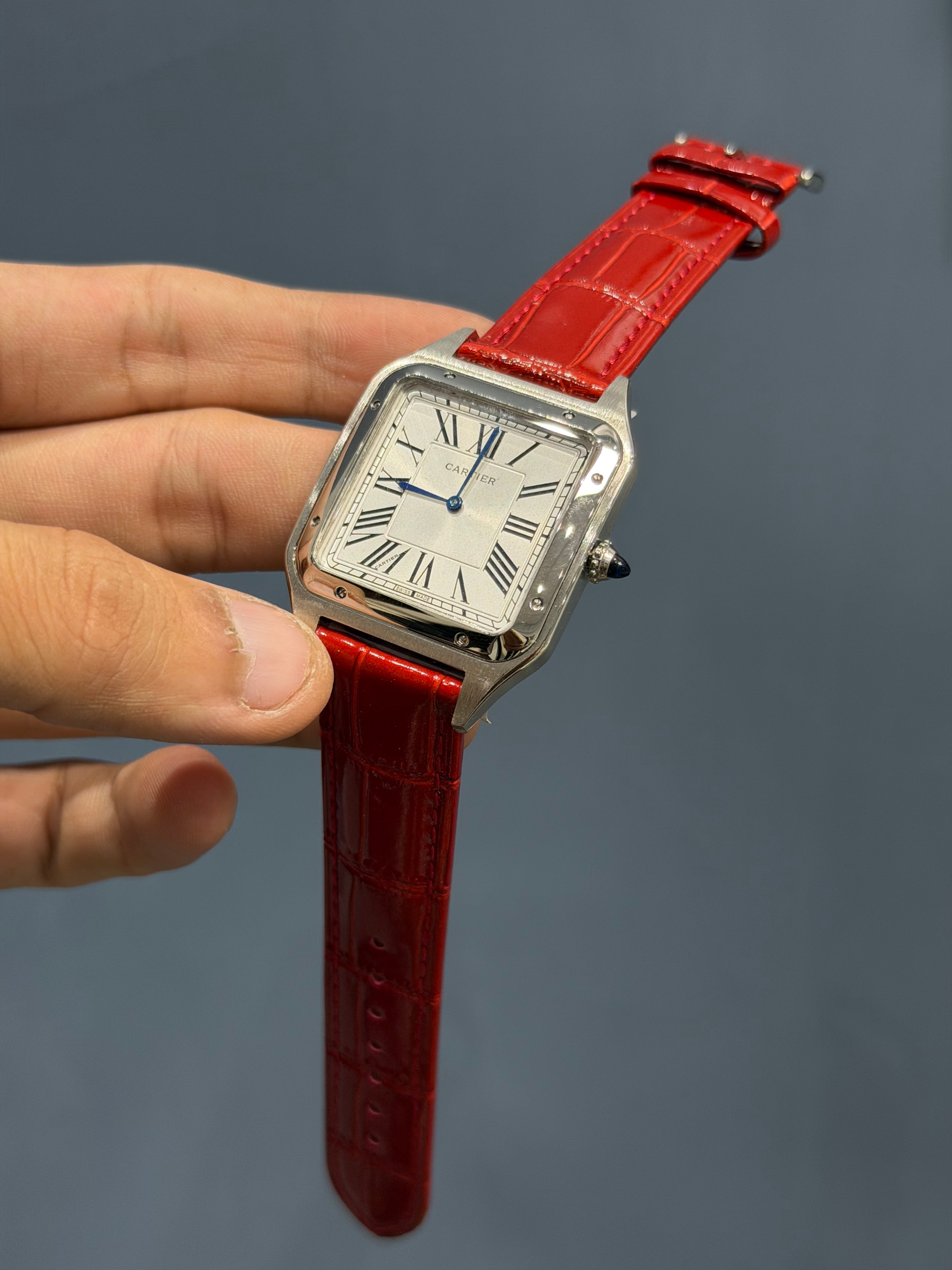 NEW COLLECTION SILVER CASE WITH WHITE DIAL & RED LEATHER STRAP