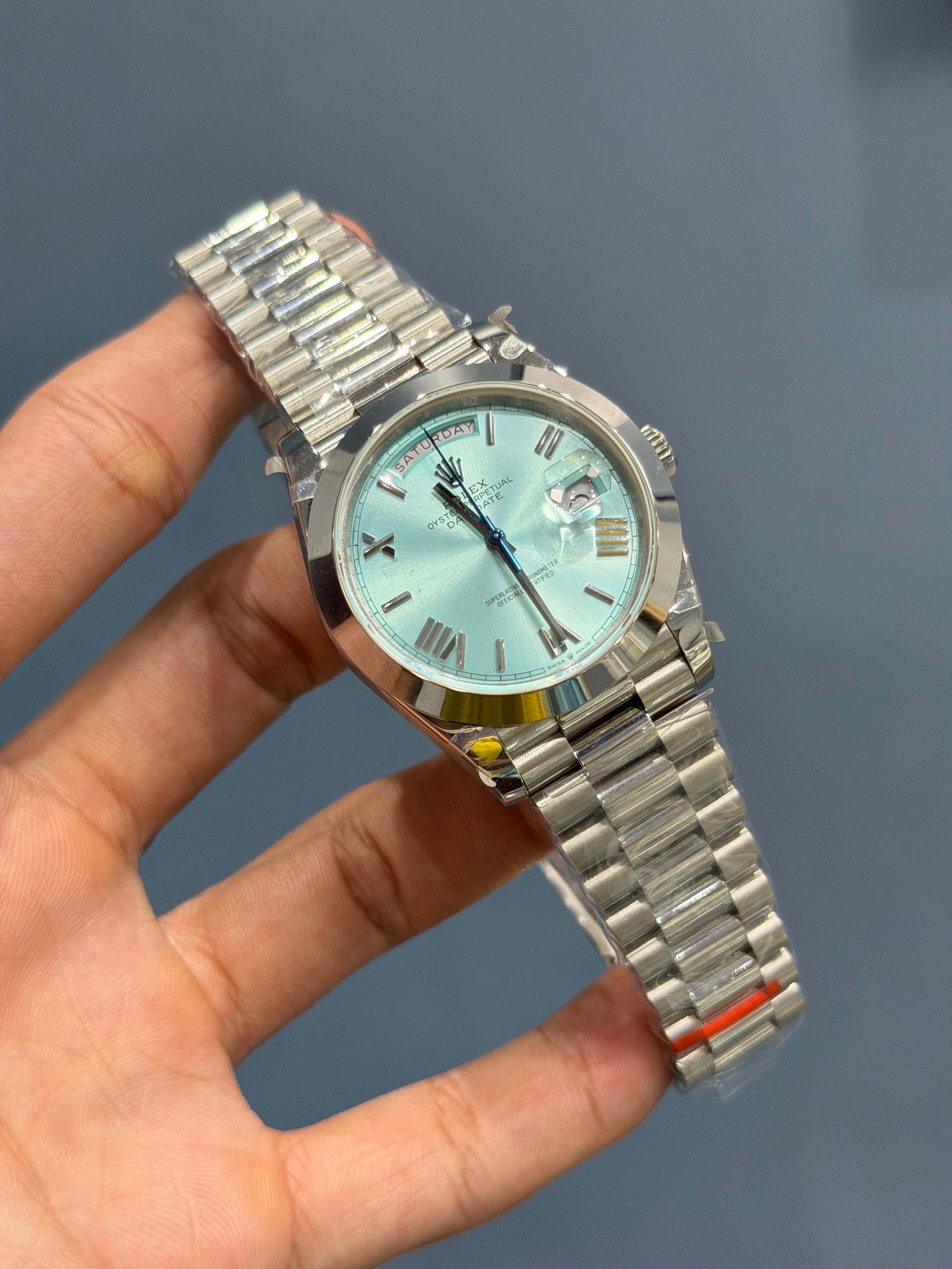 NEW COLLECTION 40 SILVER WITH SKY BLUE DIAL & ROMAN NUMERAL AUTOMATIC WATCH BP MADE
