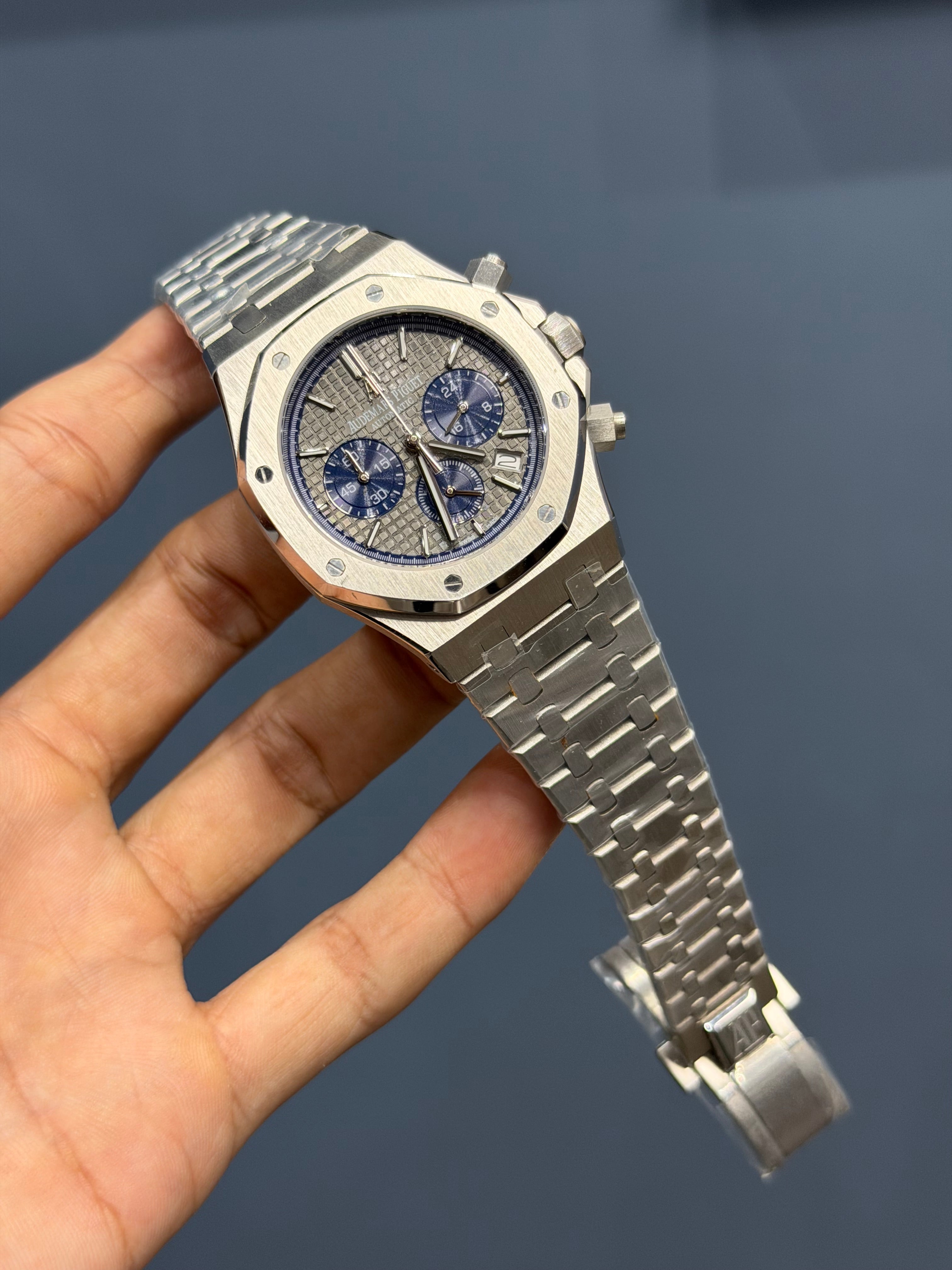 NEW COLLECTION CHRONOGRAPH SILVER WITH GREY DIAL CHAIN WATCH