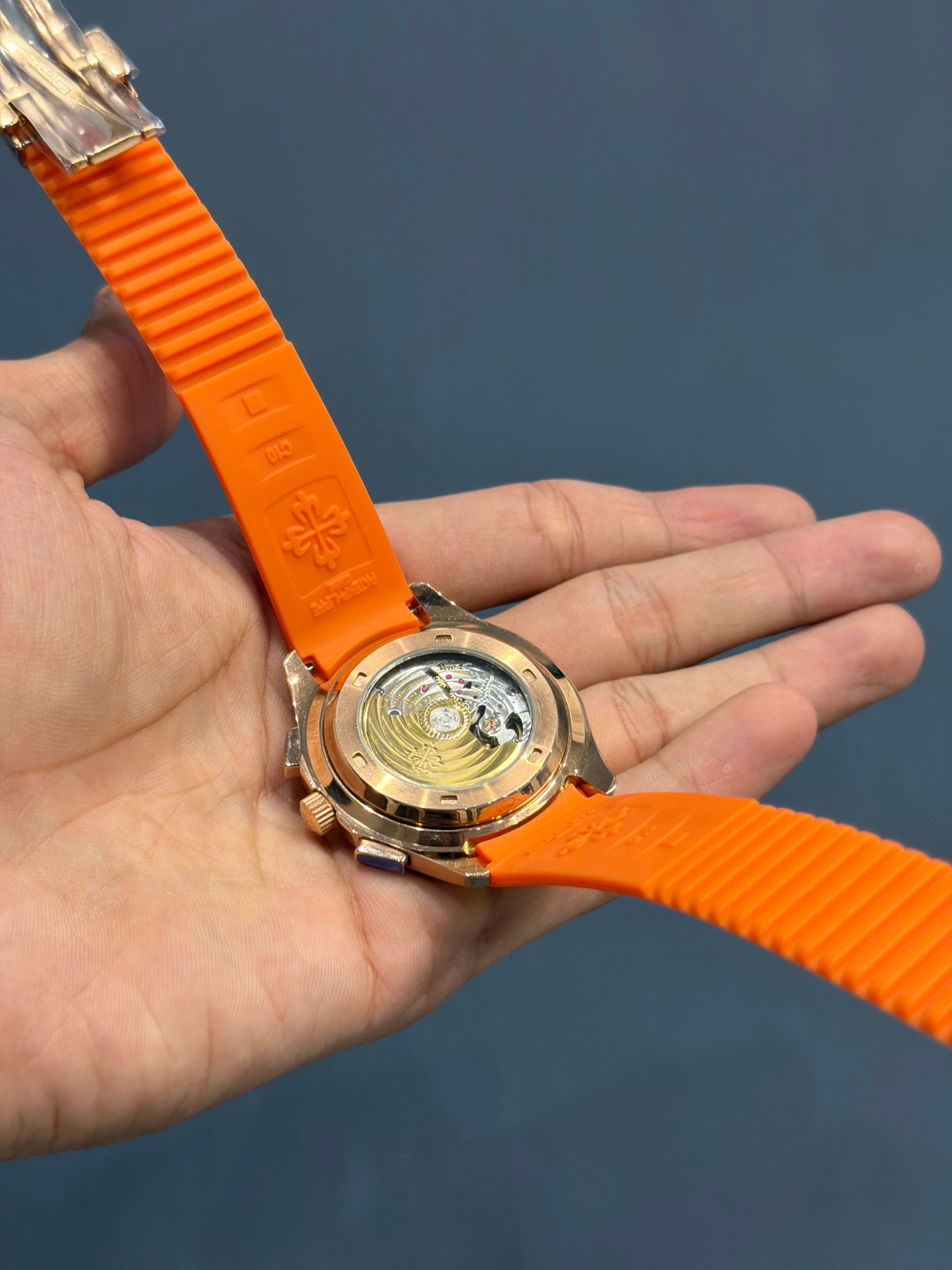 NEW COLLECTION ROSE CASE WITH BLACK DIAL AND ORANGE STRAP AUTOMATIC WATCH