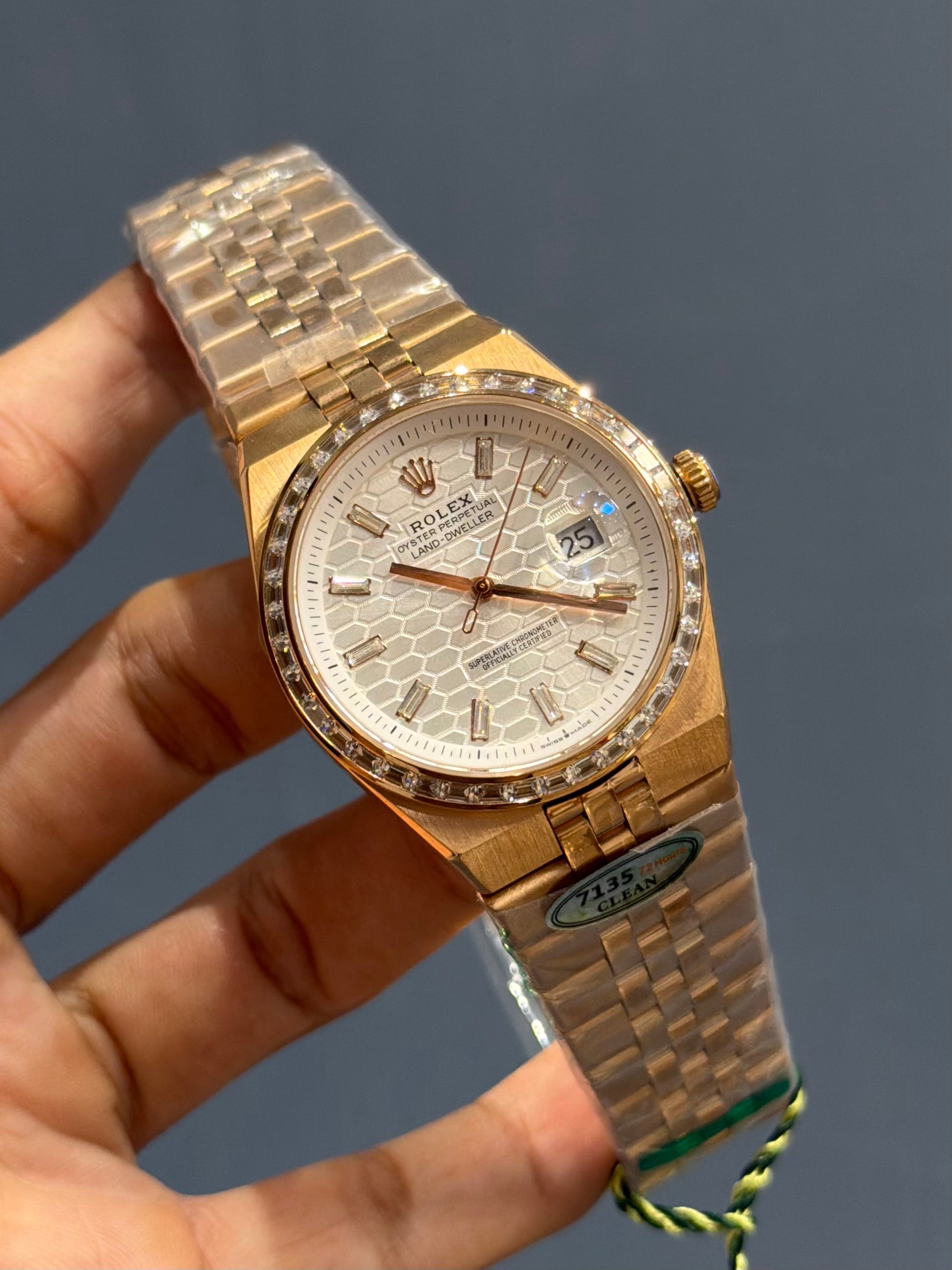 NEW COLLECTION LD 40 ROSE WITH WHITE DIAL STONE BEZEL AUTOMATIC WATCH OZ MADE