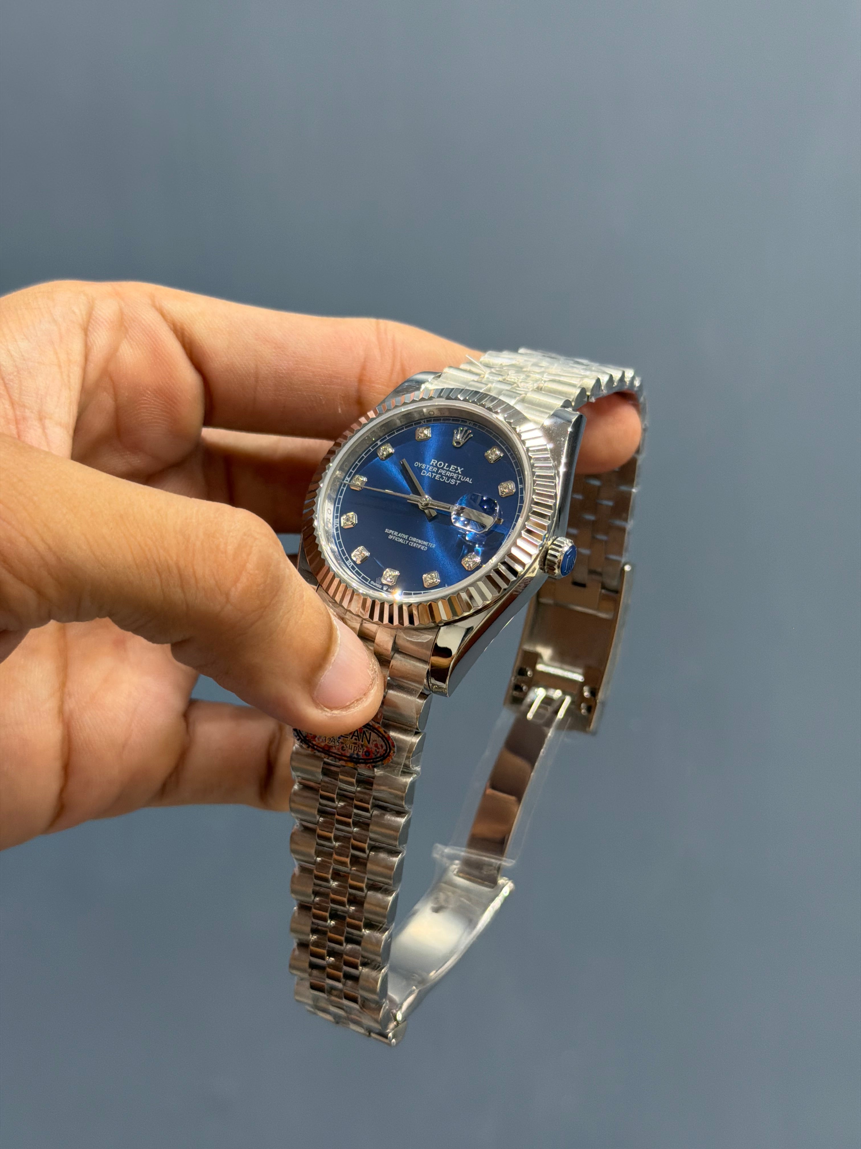 NEW COLLECTION 41 SILVER WITH BLUE DIAL & FLUTED BEZEL AUTOMATIC WATCH OZ FACTORY