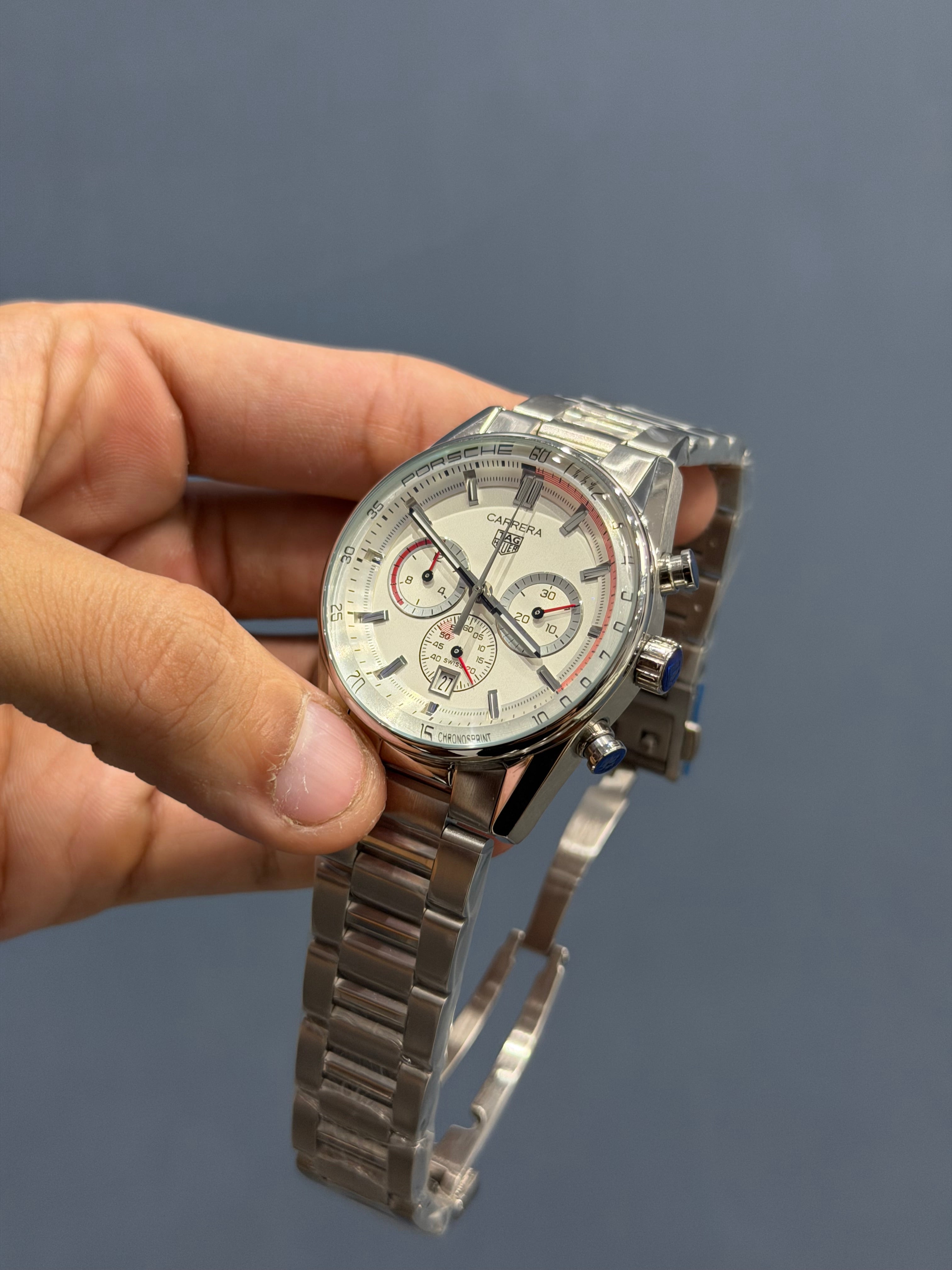NEW COLLECTION CHRONOGRAPH SILVER WITH WHITE DIAL MENS WATCH