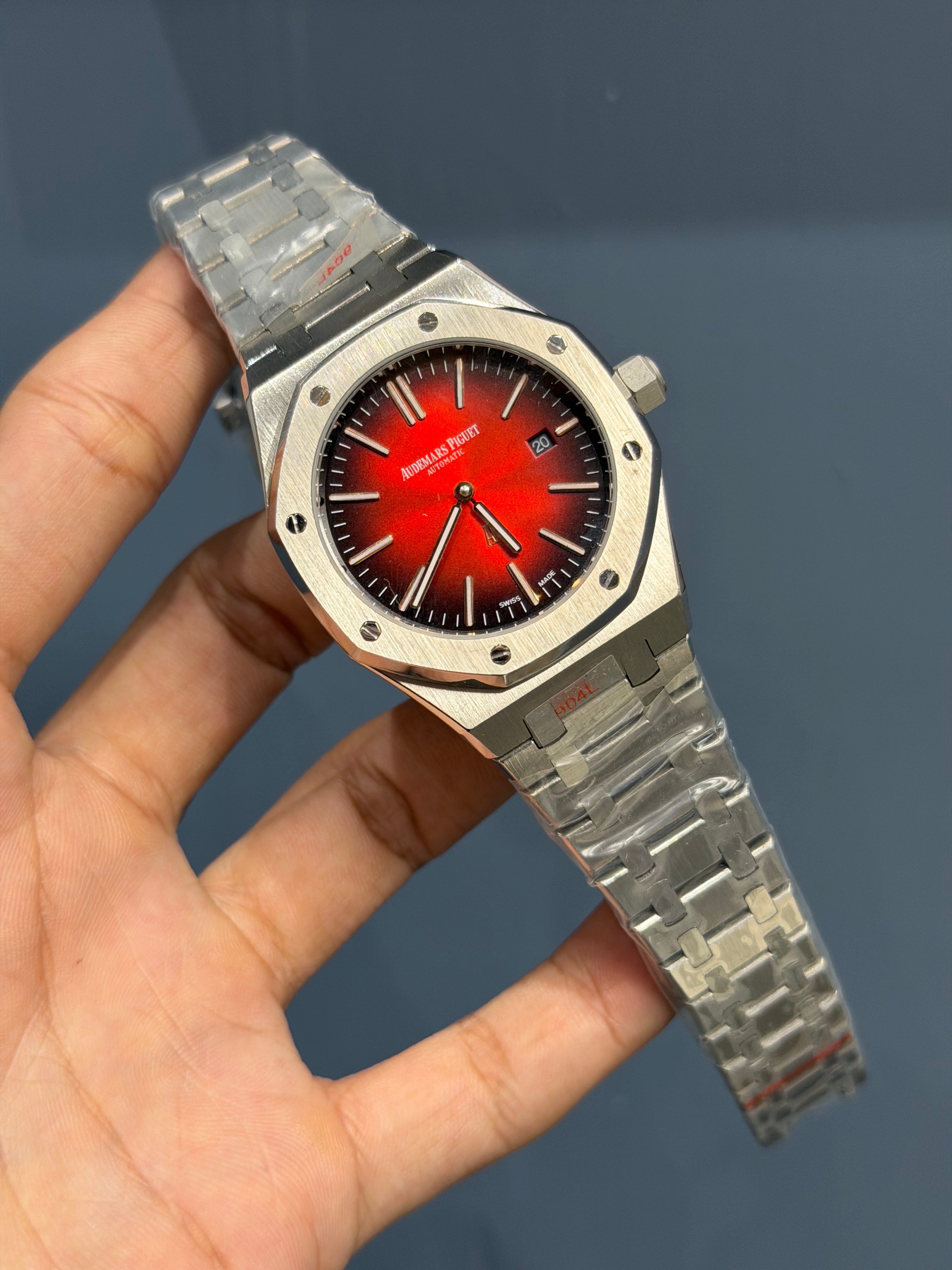 NEW COLLECTION SILVER WITH RED DIAL CHAIN WATCH FOR MEN