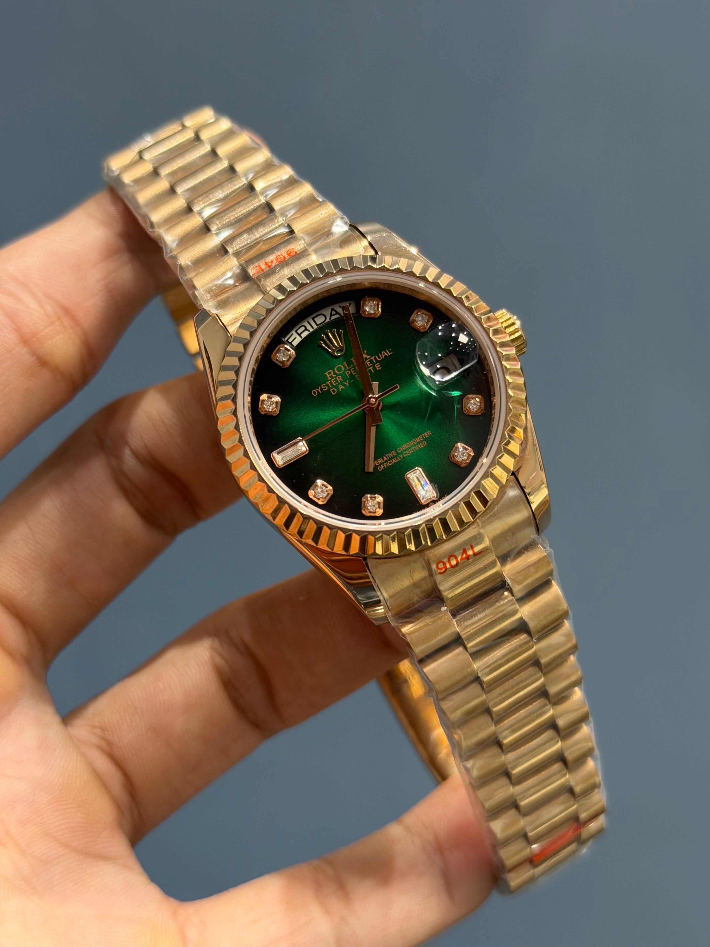 NEW COLLECTION 36 ROSE WITH GREEN DIAL FLUTED BEZEL RUBY STONE FIGURE AUTOMATIC WATCH YZ FACTORY