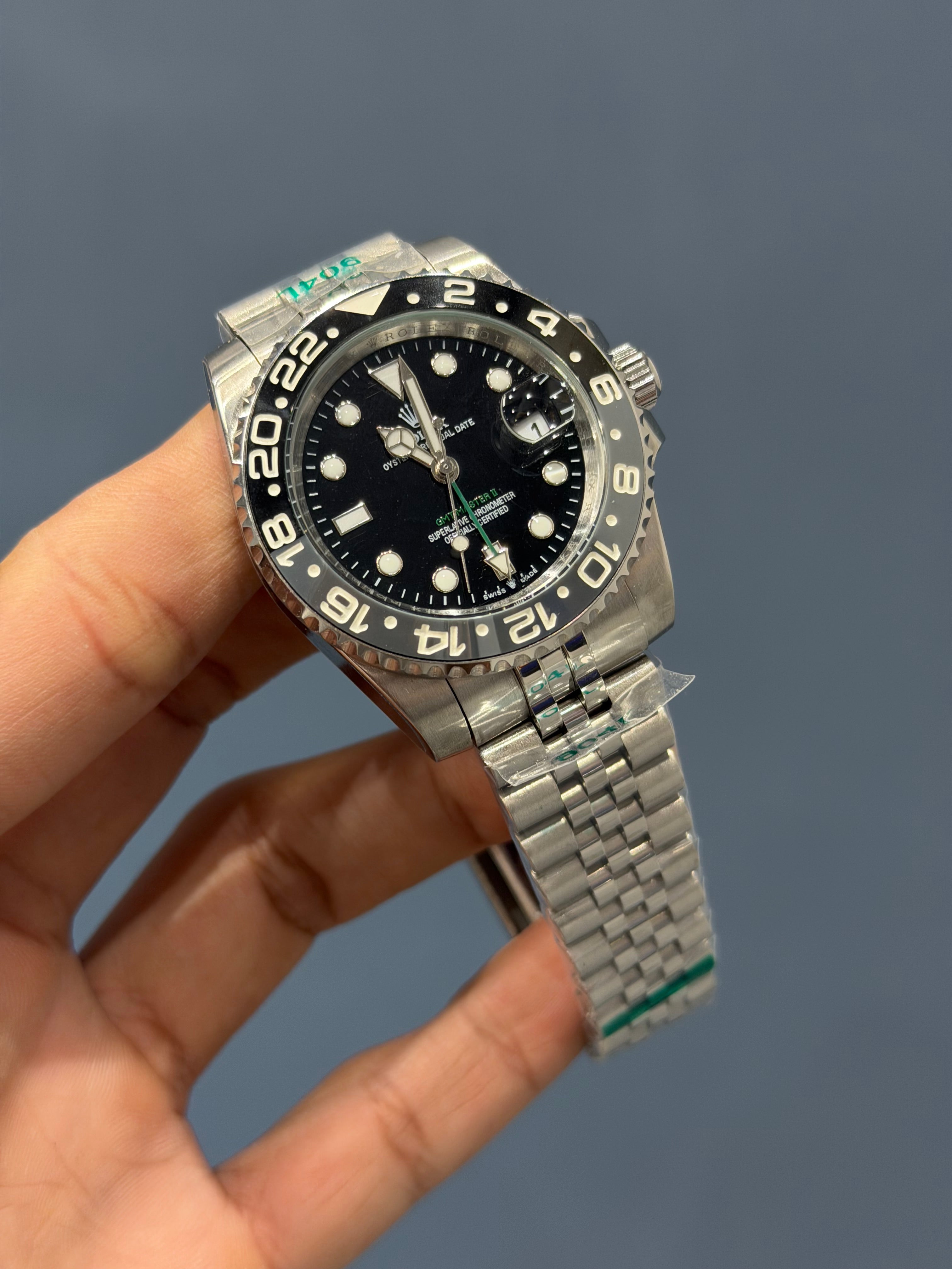 NEW COLLECTION GMT 40 SILVER CHAIN WITH BLACK DIAL & ZR FACTORY