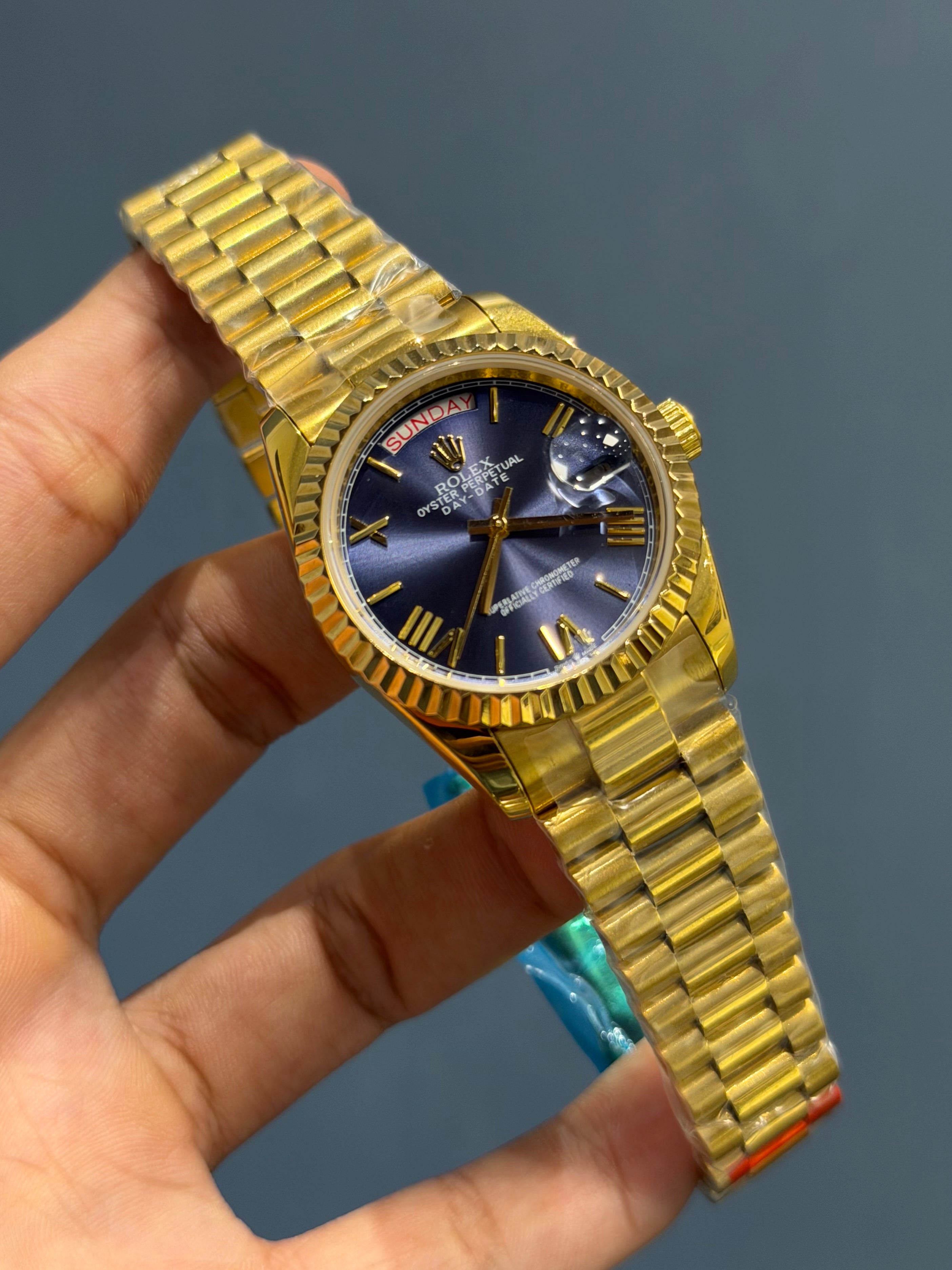 NEW COLLECTION 36 GOLD WITH BLUE DIAL FLUTED BEZEL AUTOMATIC WATCH YZ FACTORY