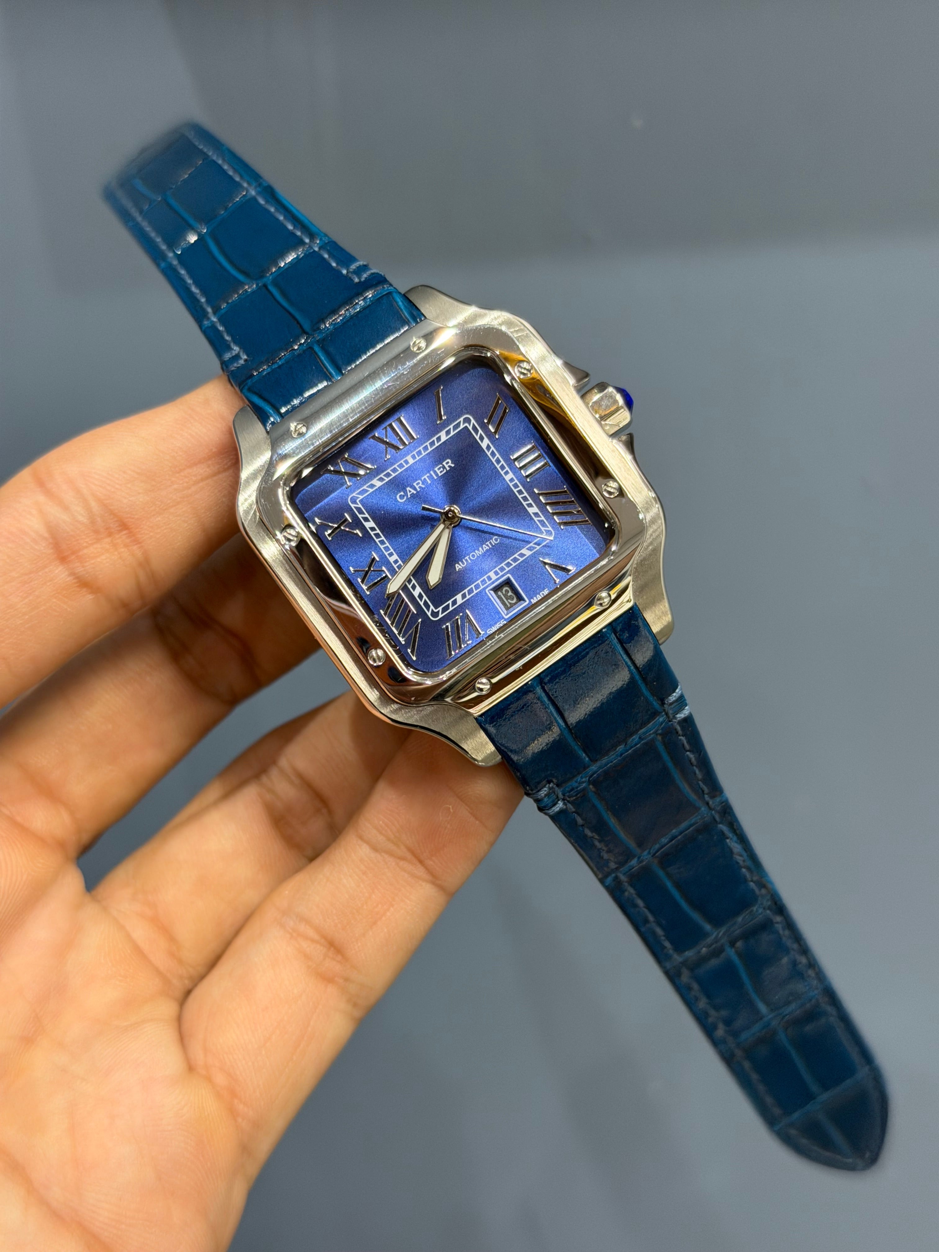 NEW COLLECTION SILVER CASE WITH BLUE DIAL & BLUE LEATHER STRAP