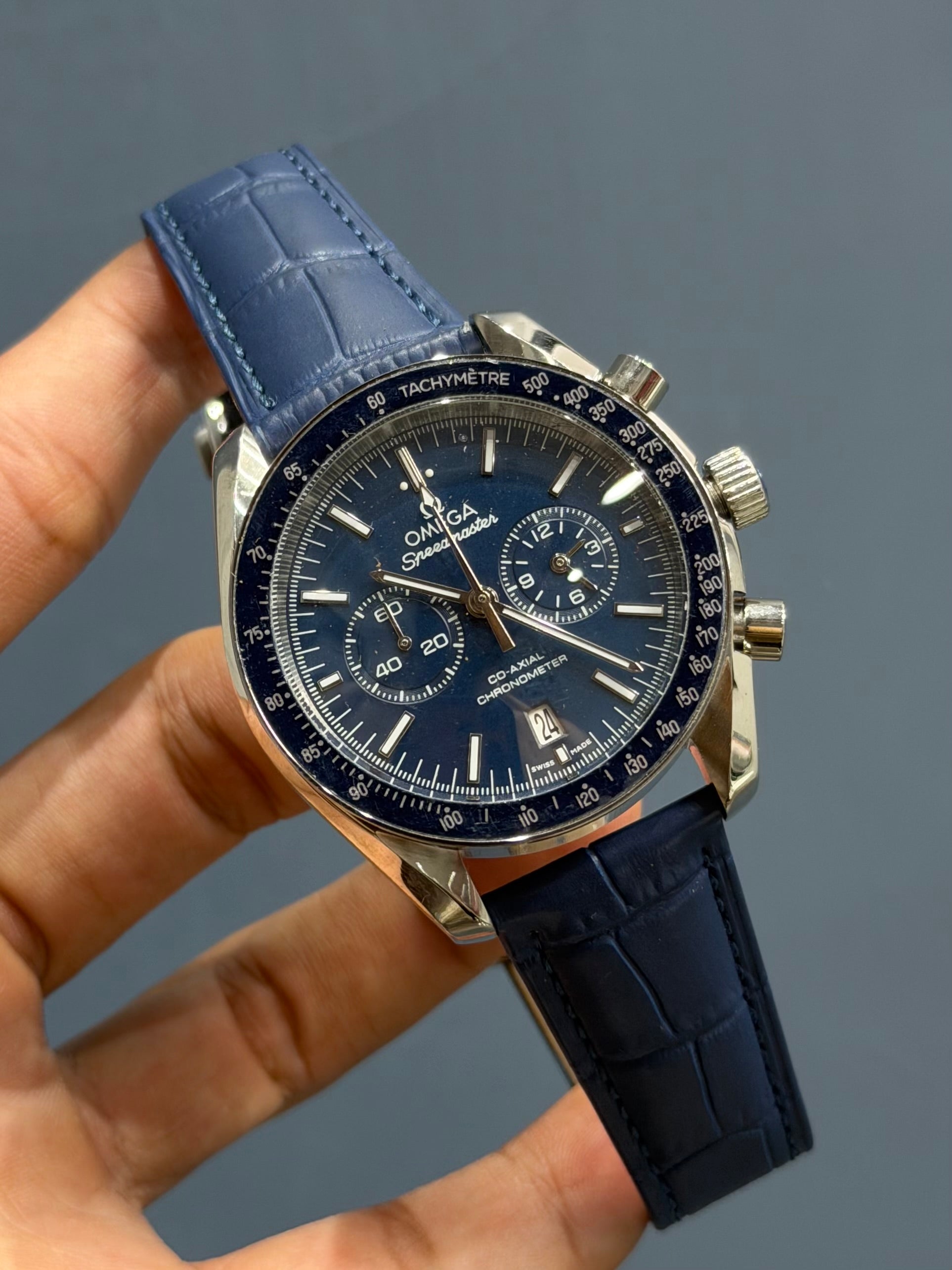 NEW COLLECTION SILVER CASE WITH BLUE DIAL & BLUE LEATHER STRAP
