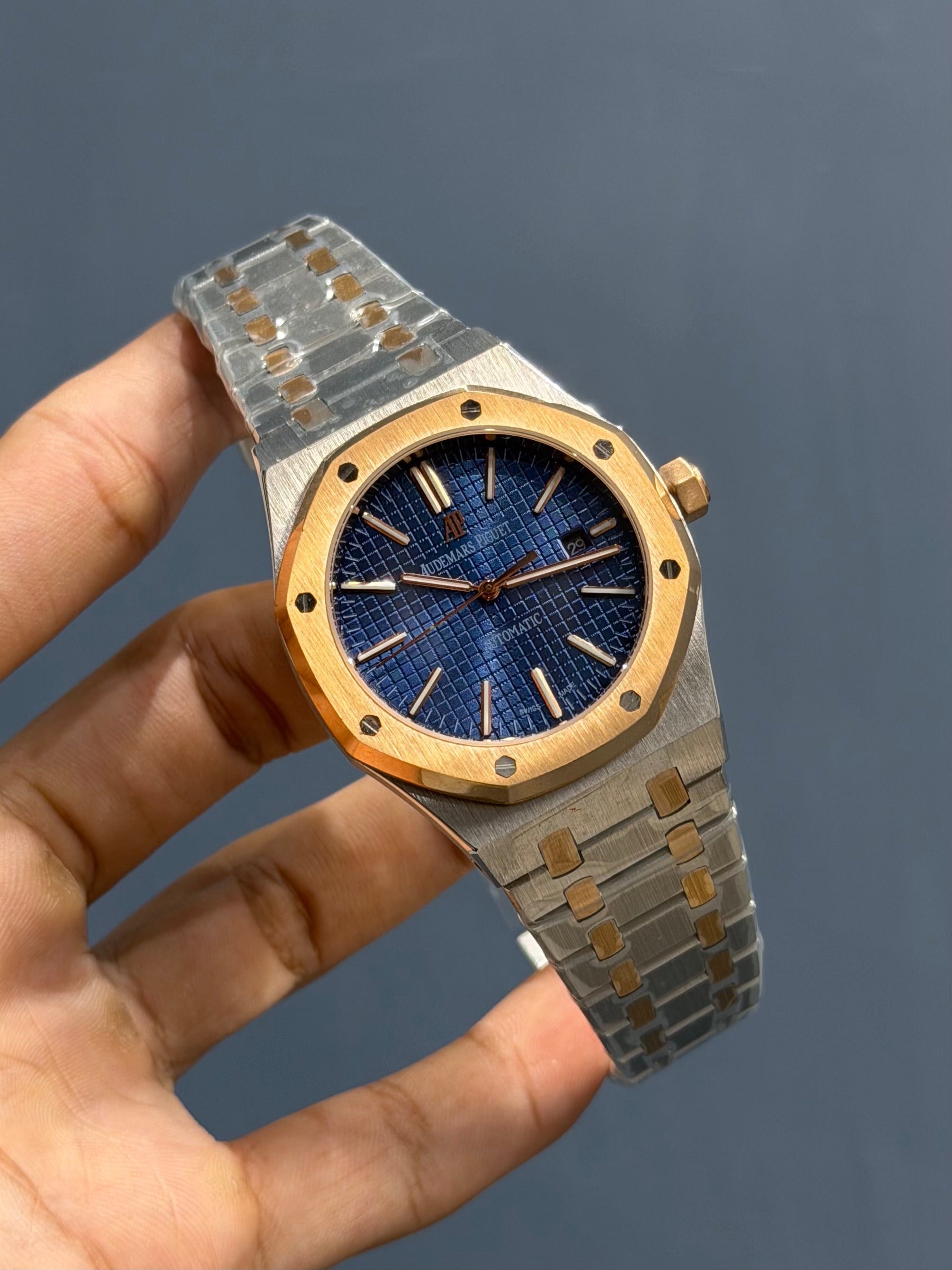 NEW COLLECTION ROSE TWOTONE WITH BLUE DIAL CHAIN WATCH FOR MEN