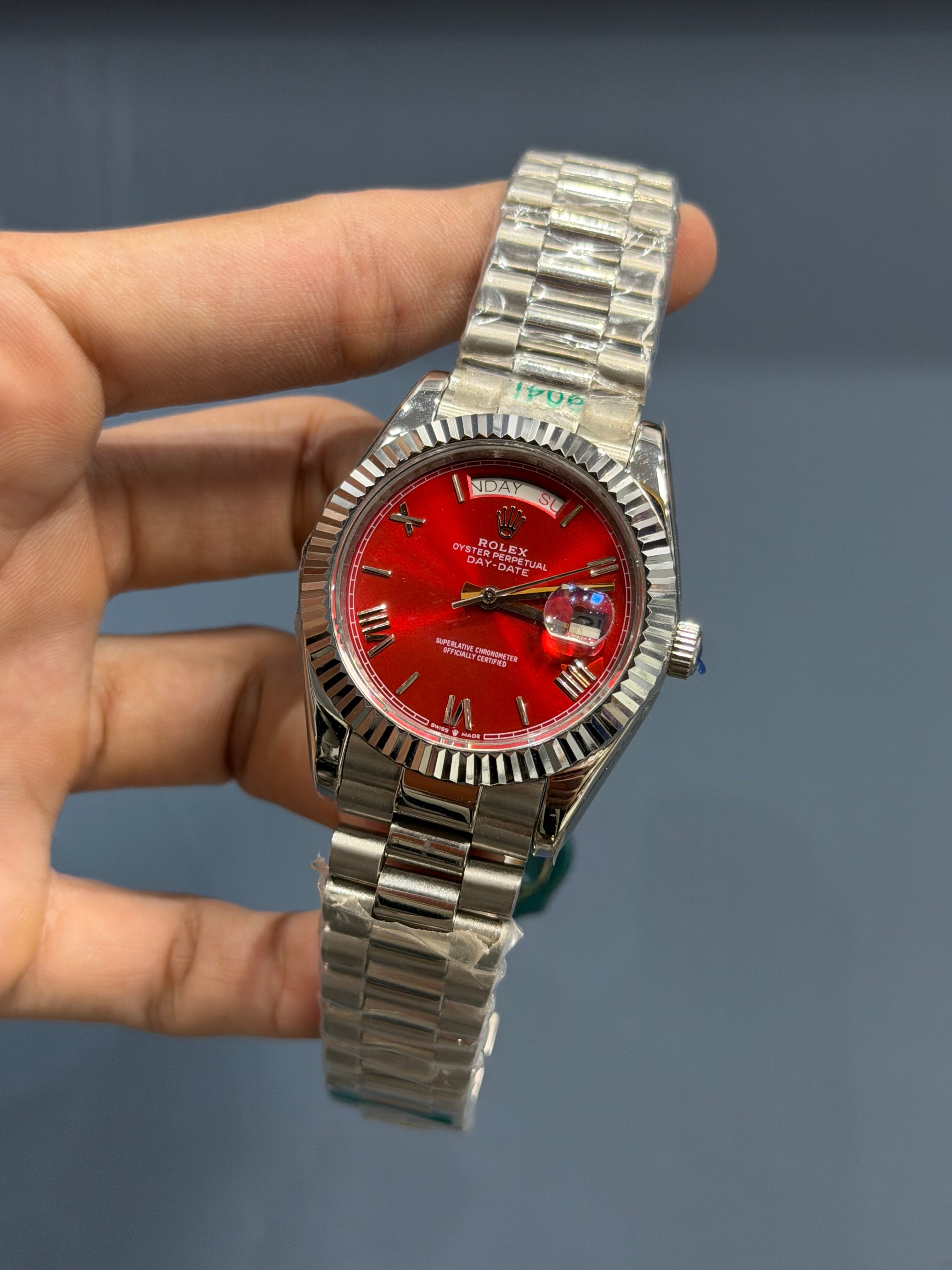 NEW COLLECTION 40MM SILVER WITH RED DIAL ROMAN FIGURE FLUTED BEZEL YZ FACTORY
