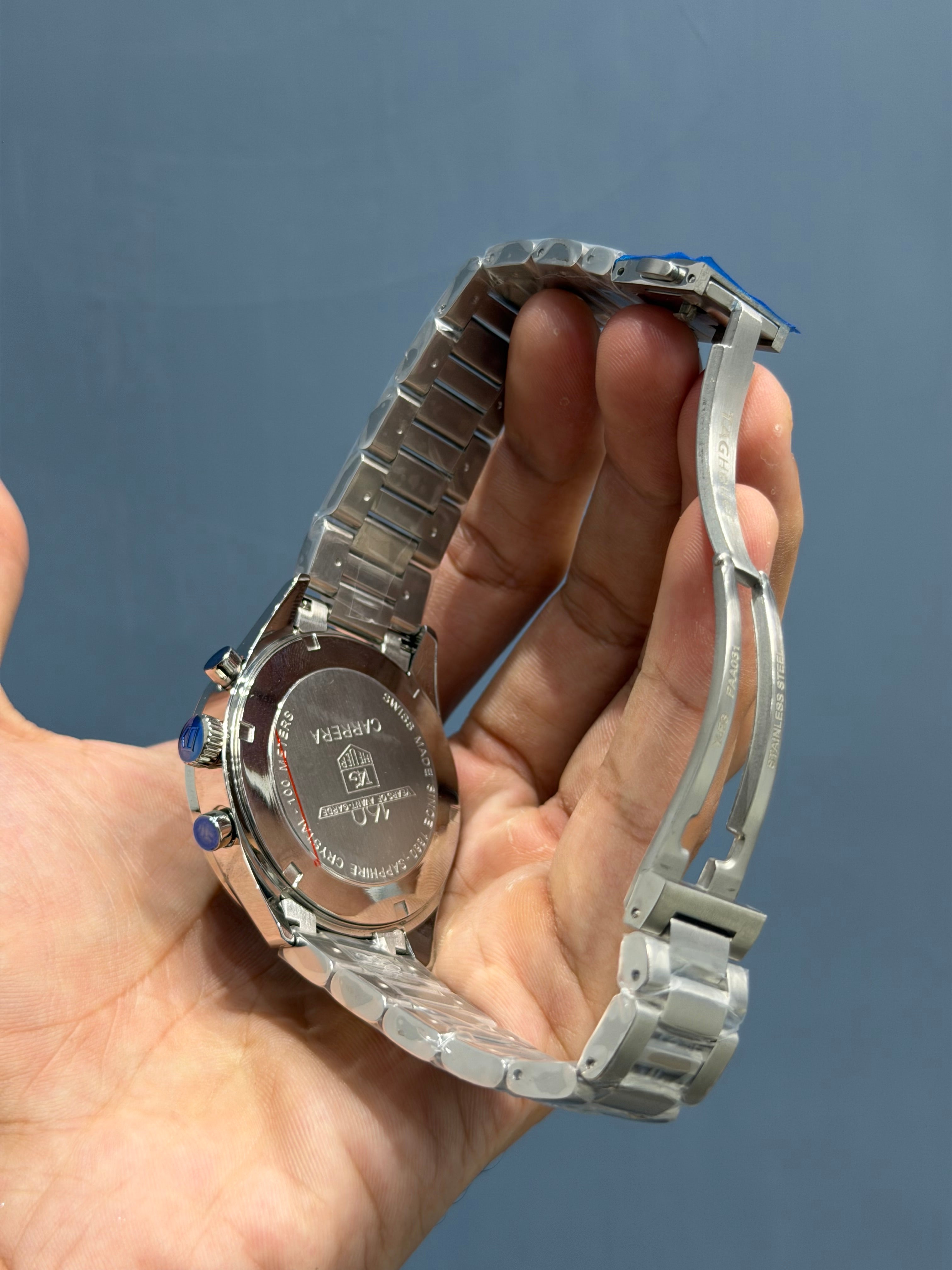 NEW COLLECTION CHRONOGRAPH SILVER WITH CHERRY DIAL CHAIN WATCH FOR MEN