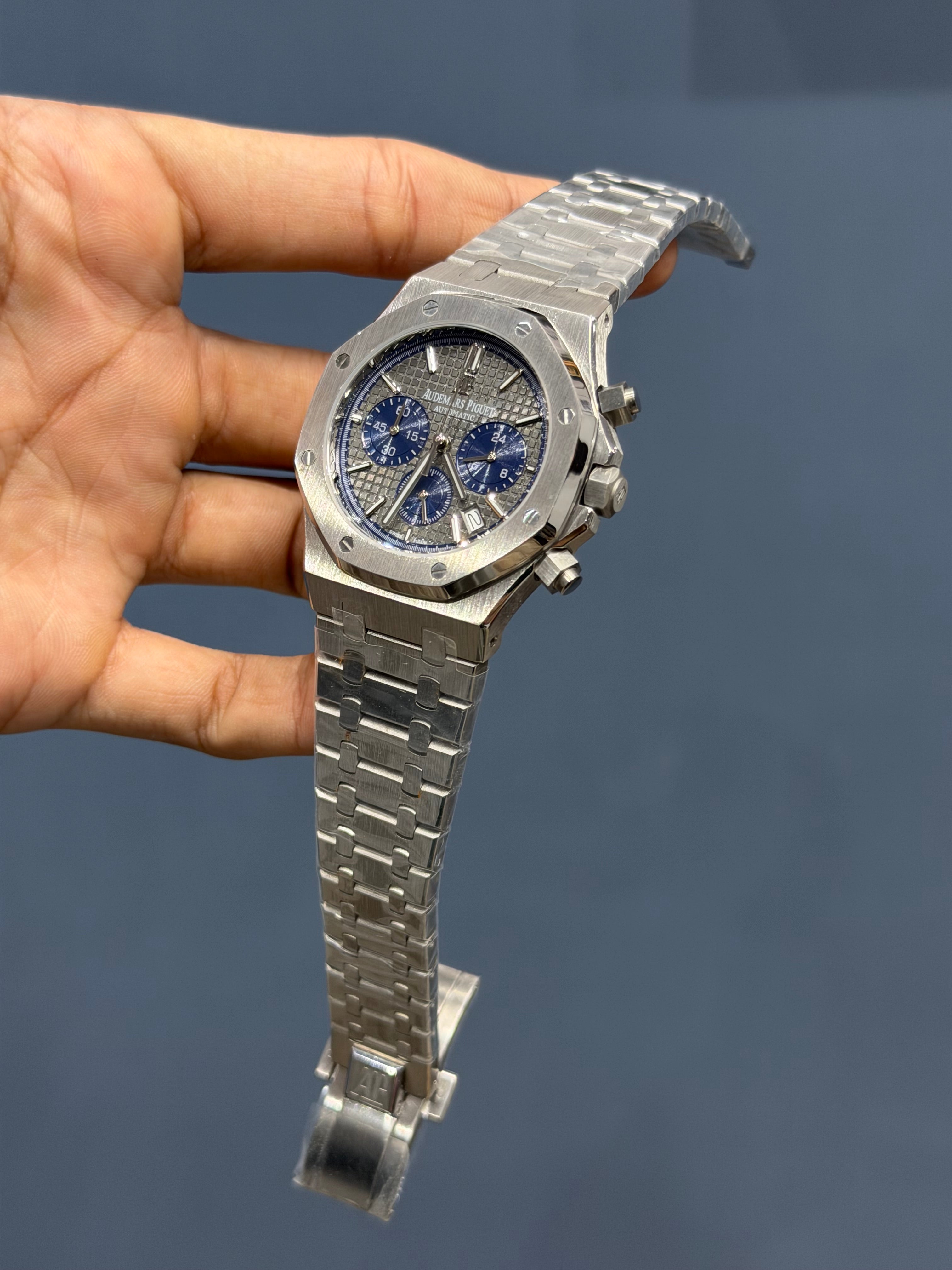 NEW COLLECTION CHRONOGRAPH SILVER WITH GREY DIAL CHAIN WATCH