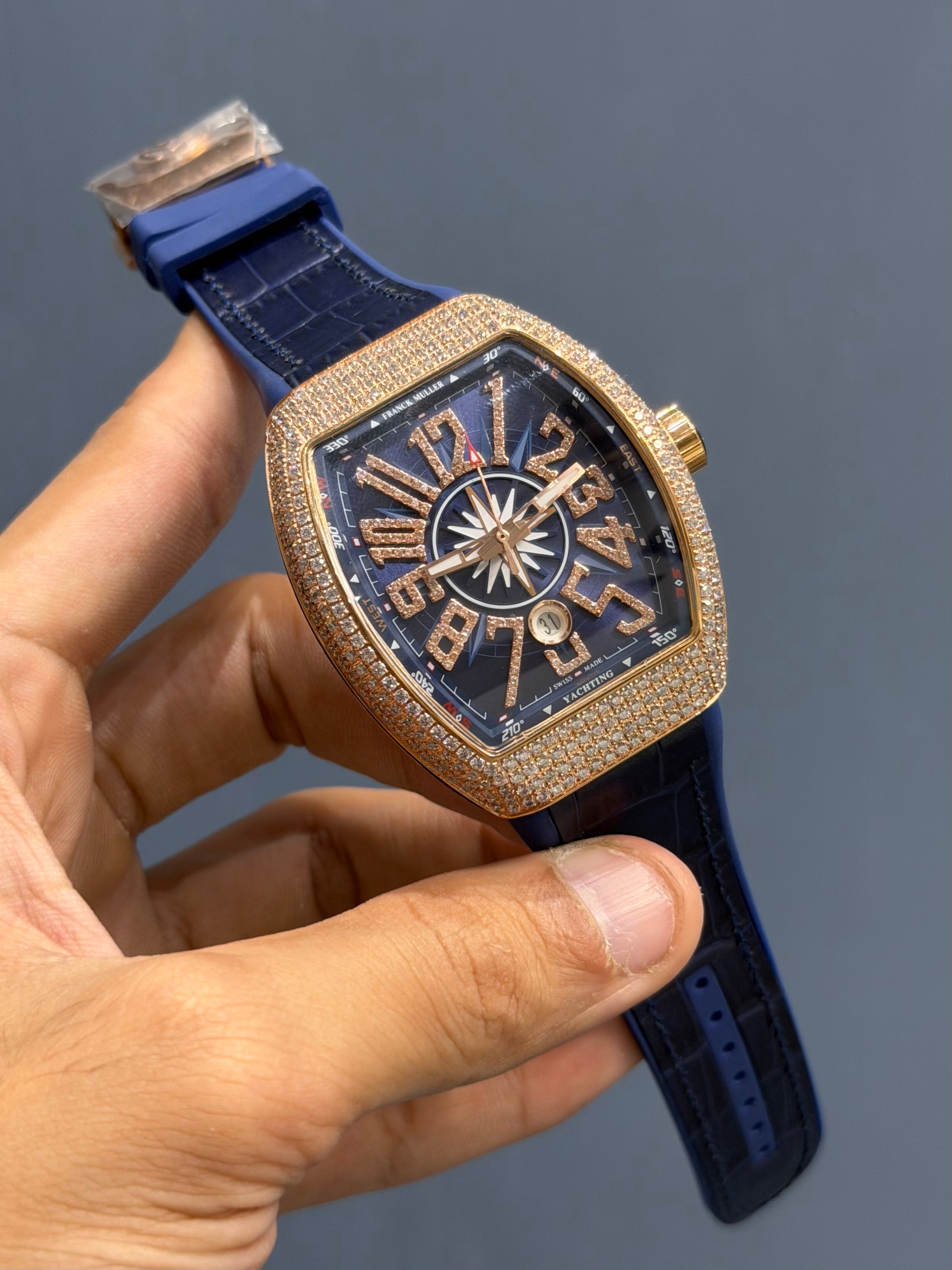 NEW COLLECTION ROSE GOLD STONE CASE BLUE DIAL WITH BLUE STRAP