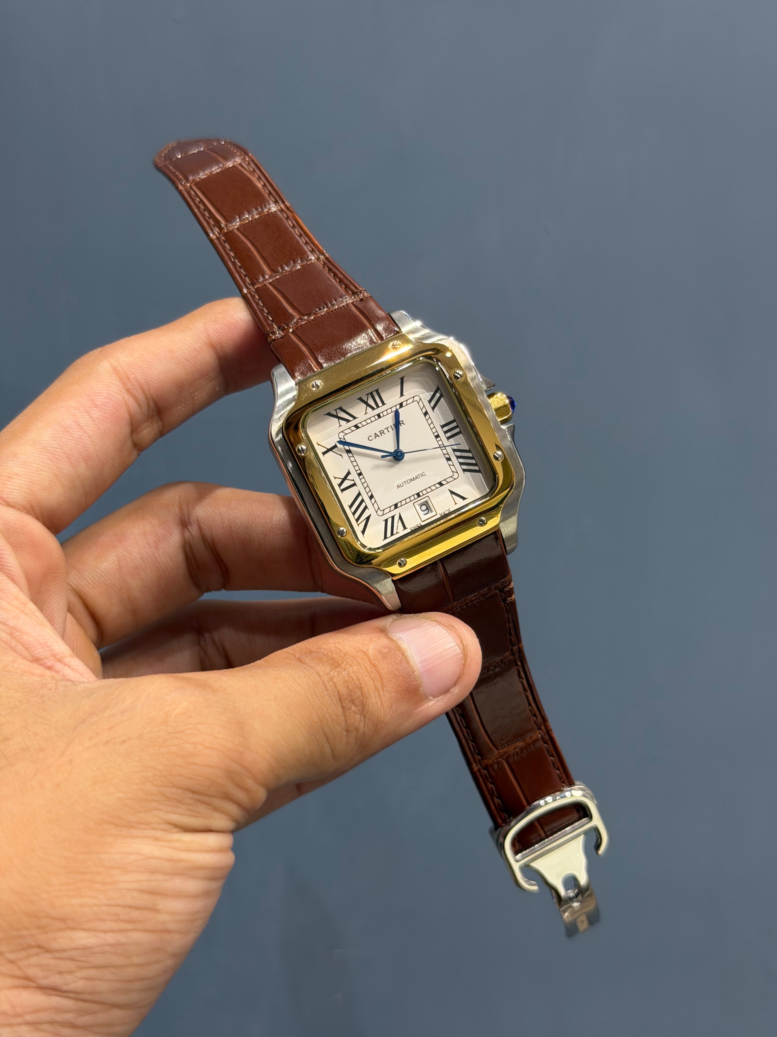 NEW COLLECTION YELLOW TWOTONW CASE WITH WHITE DIAL & BROWN LEATHER STRAP
