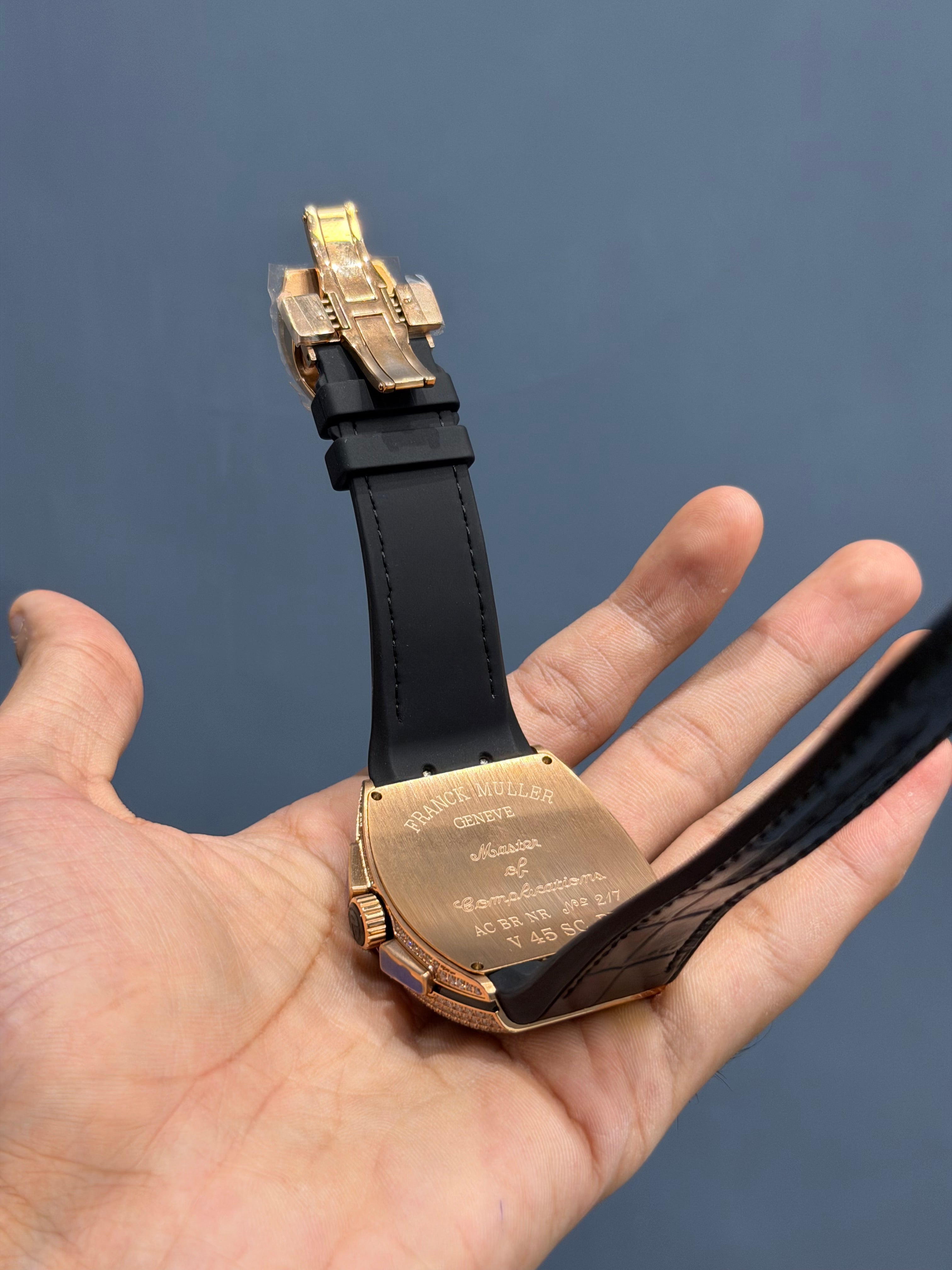NEW COLLECTION CHRONOGRPAH ROSE GOLD STONE CASE & DIAL WITH BLACK LEATHER STRAP