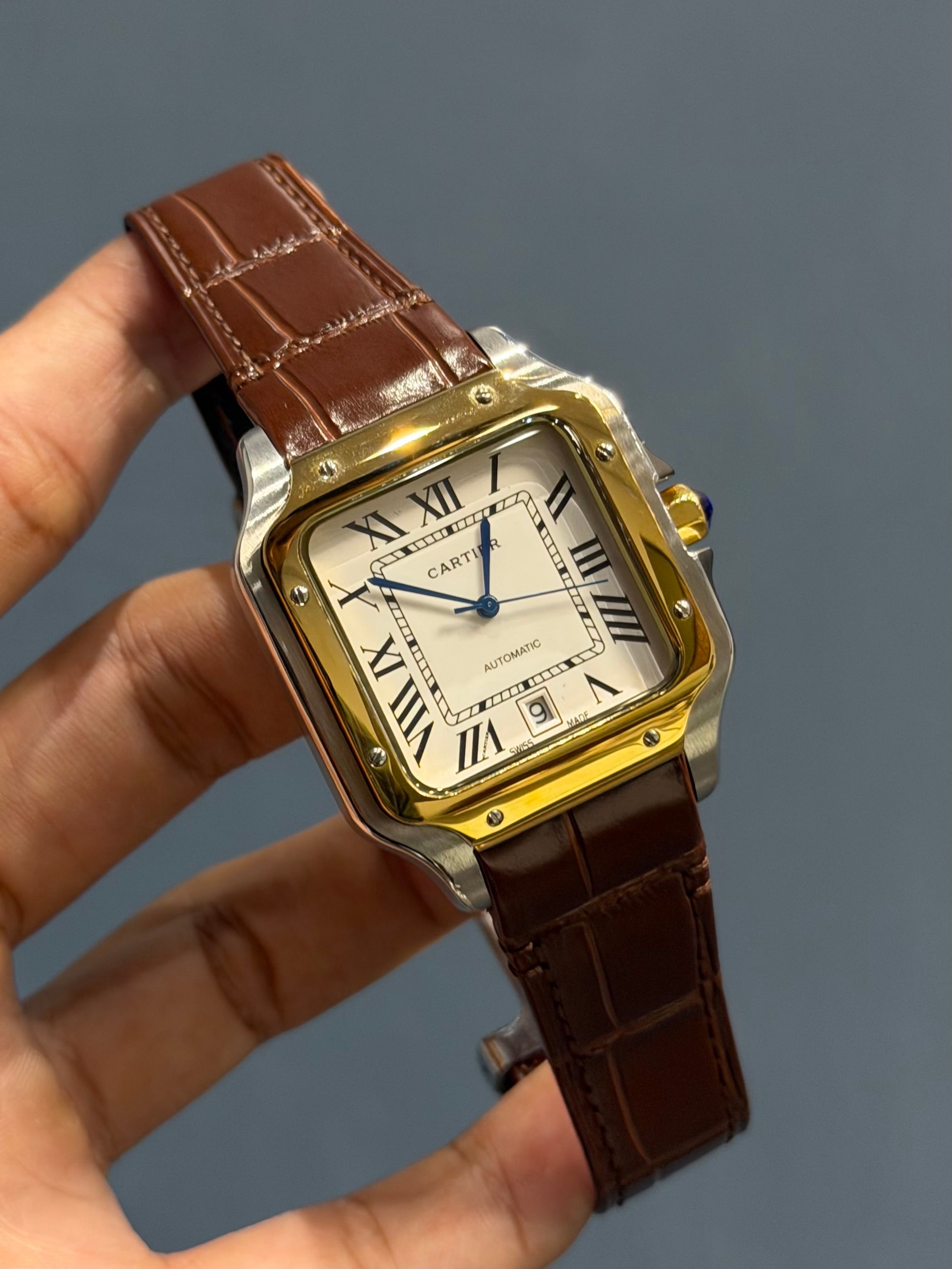 NEW COLLECTION YELLOW TWOTONW CASE WITH WHITE DIAL & BROWN LEATHER STRAP