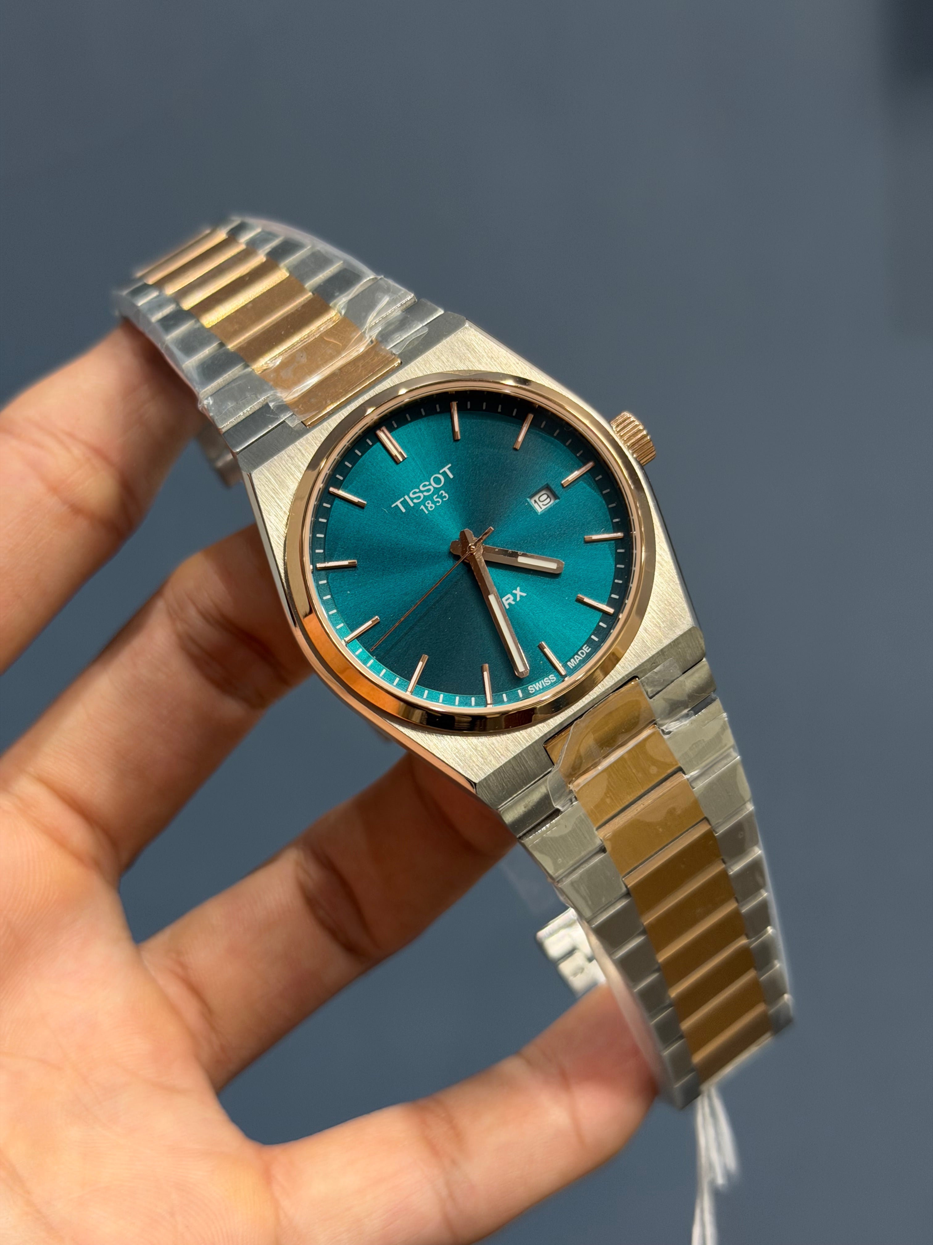 NEW COLLECTION TWOTONE ROSE & SEA GREEN PLAIN DIAL STAINLESS STEEL QUARTZ WATCH