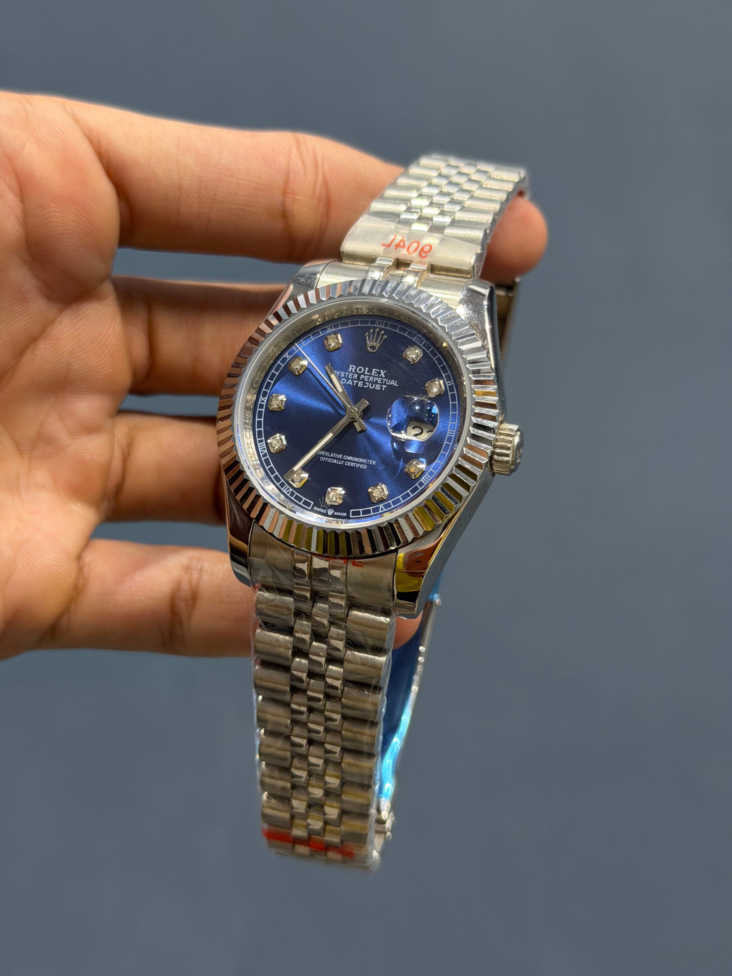 NEW COLLECTION 40 SILVER WITH BLUE DIAL STONE FIGURE & FLUTED BEZEL ZR FACTORY