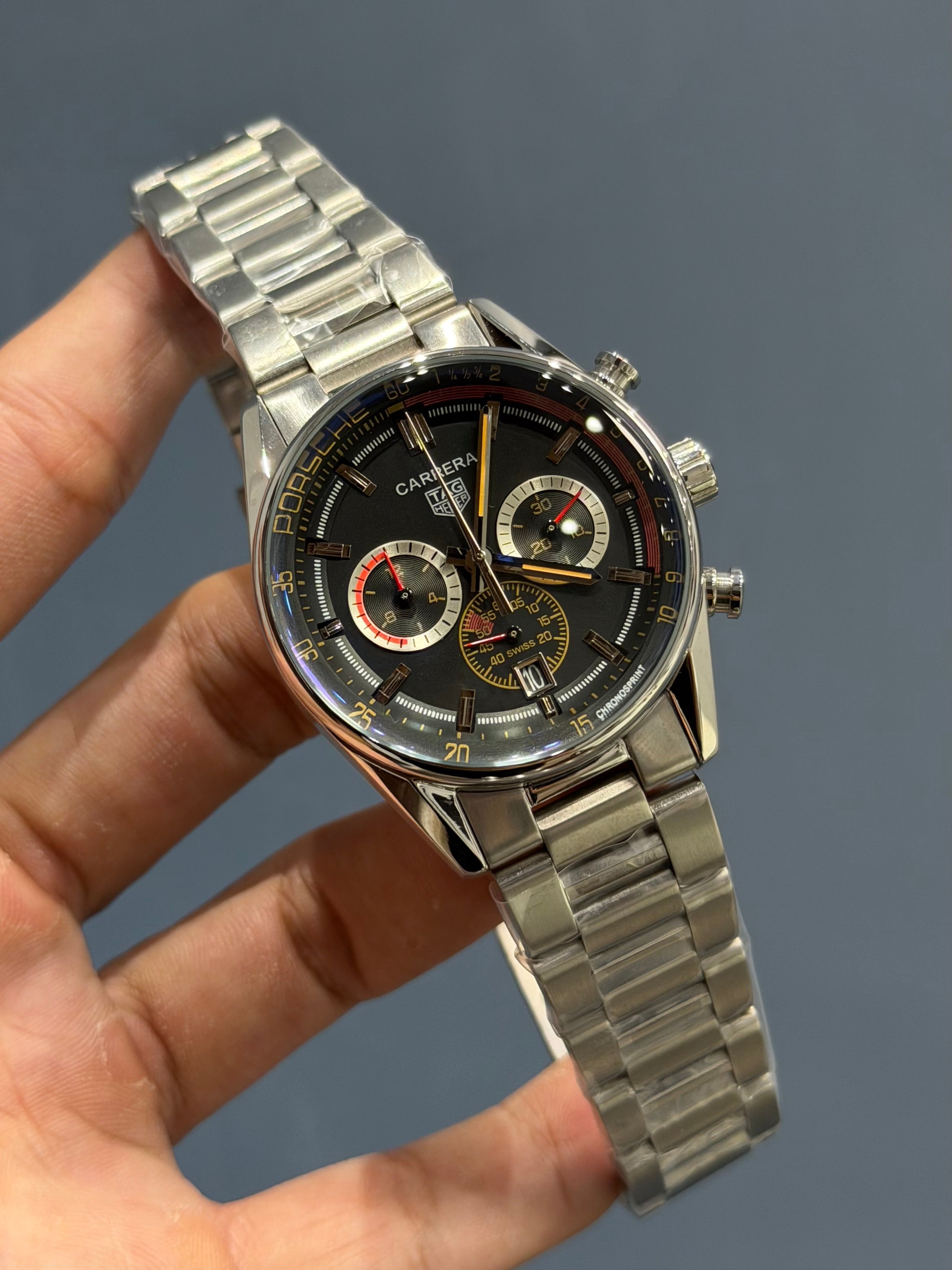NEW COLLECTION CHRONOGRAPH PENDULUM SILVER WITH MINT BLACK DIAL MENS WATCH