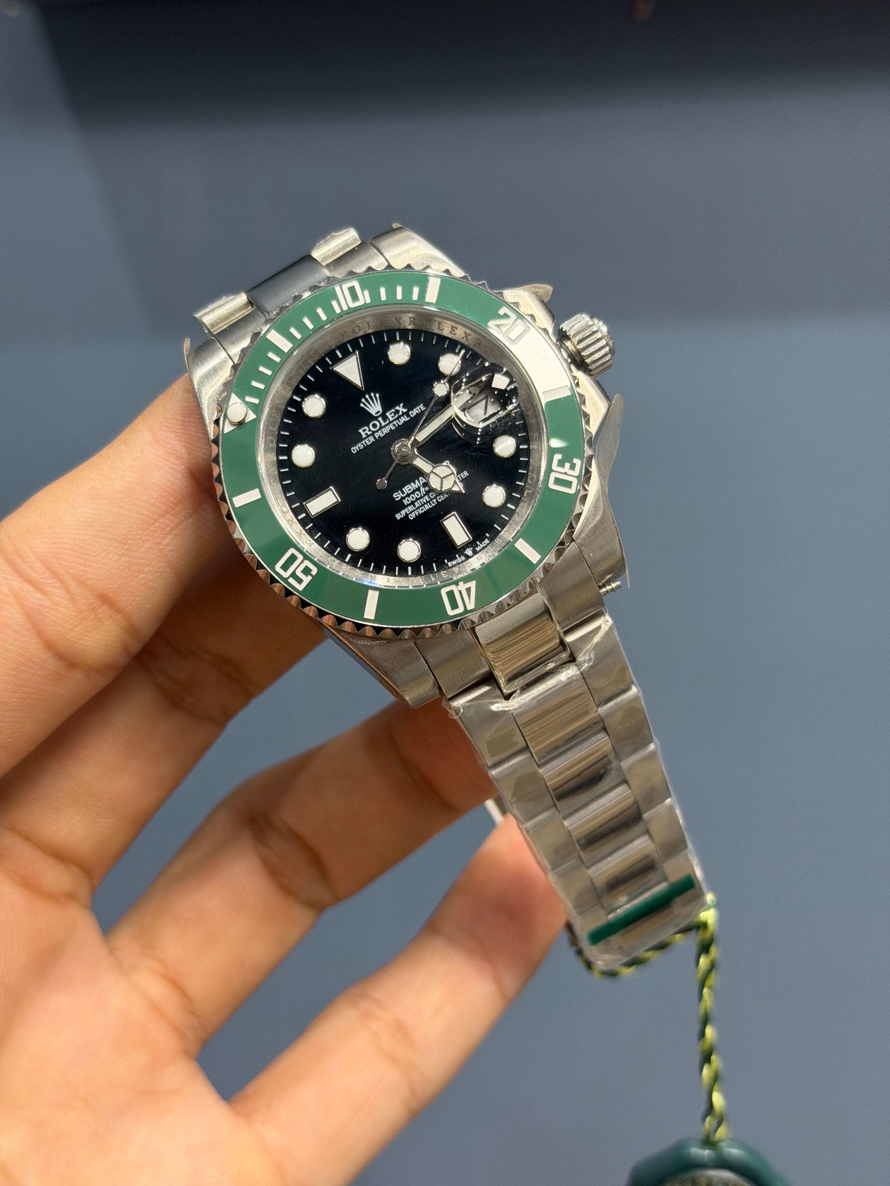NEW COLLECTION 40 SILVER WITH BLACK DIAL & GREEN BEZEL AUTOMATIC WATCH ZR FACTORY