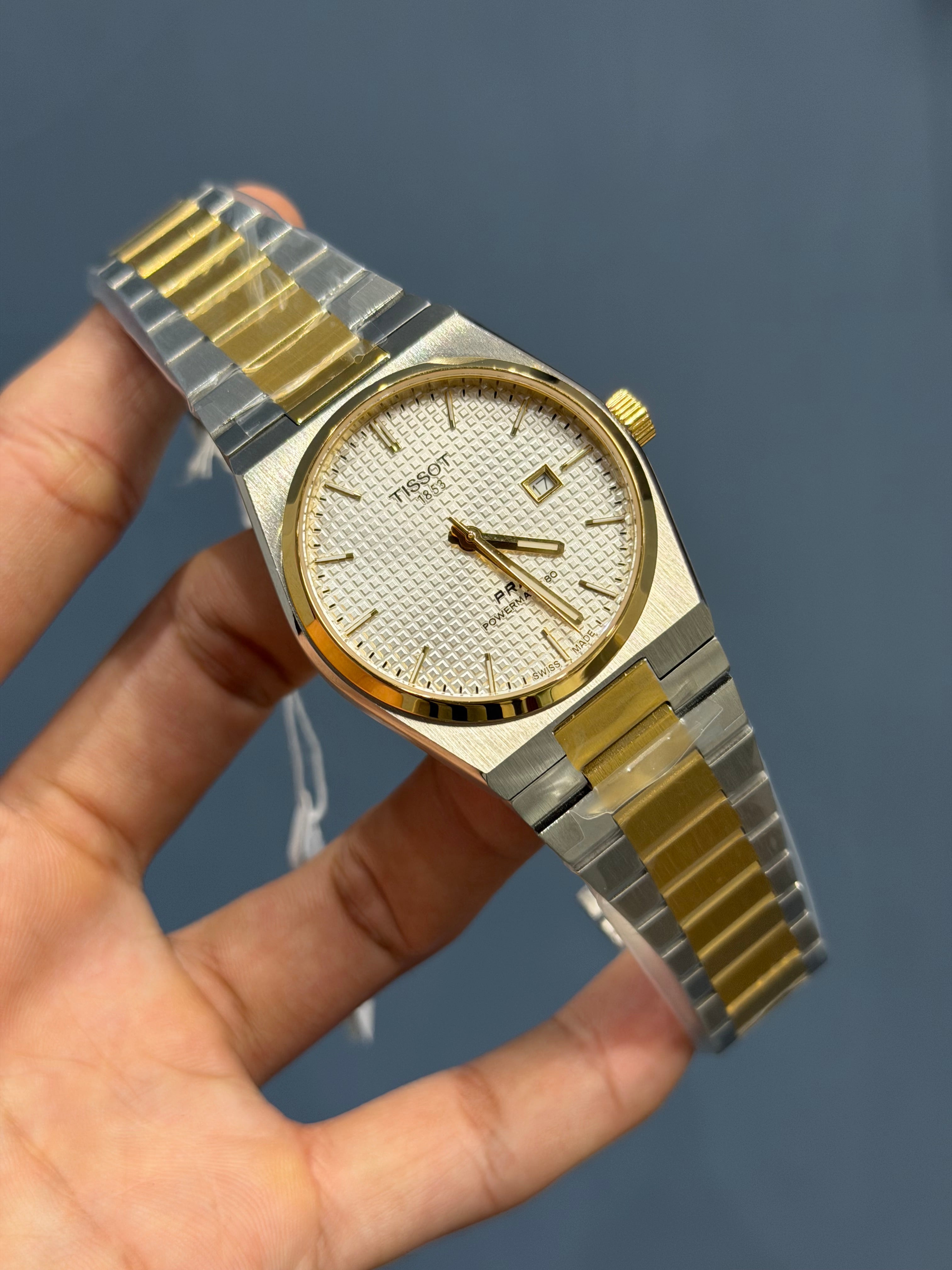 NEW COLLECTION TWOTONE GOLD & WHITE TEXTURED DIAL STAINLESS STEEL QUARTZ WATCH