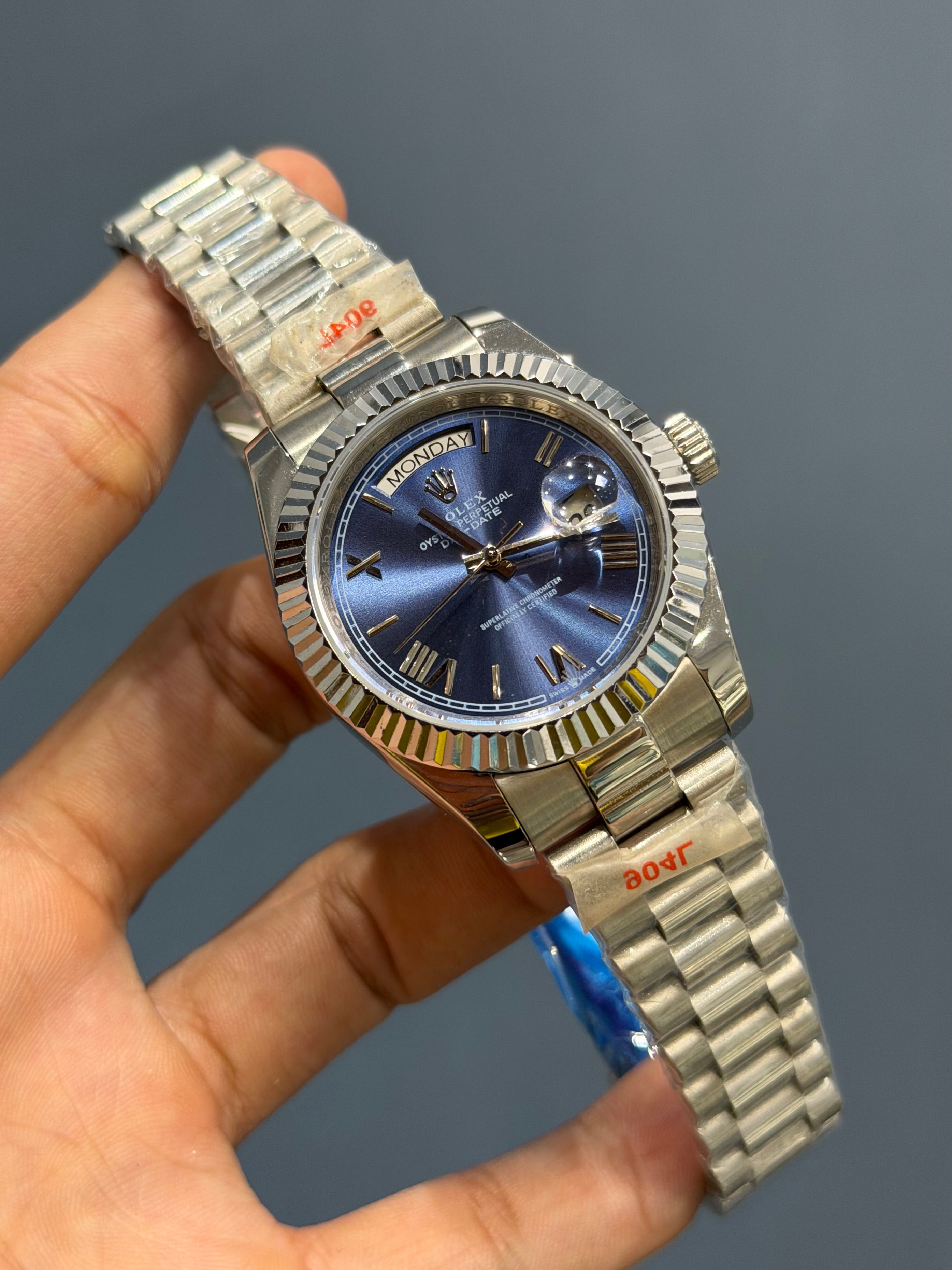 NEW COLLECTION 40 SILVER WITH BLUE DIAL ROMAN INDEX & FLUTED BEZEL ZR FACTORY