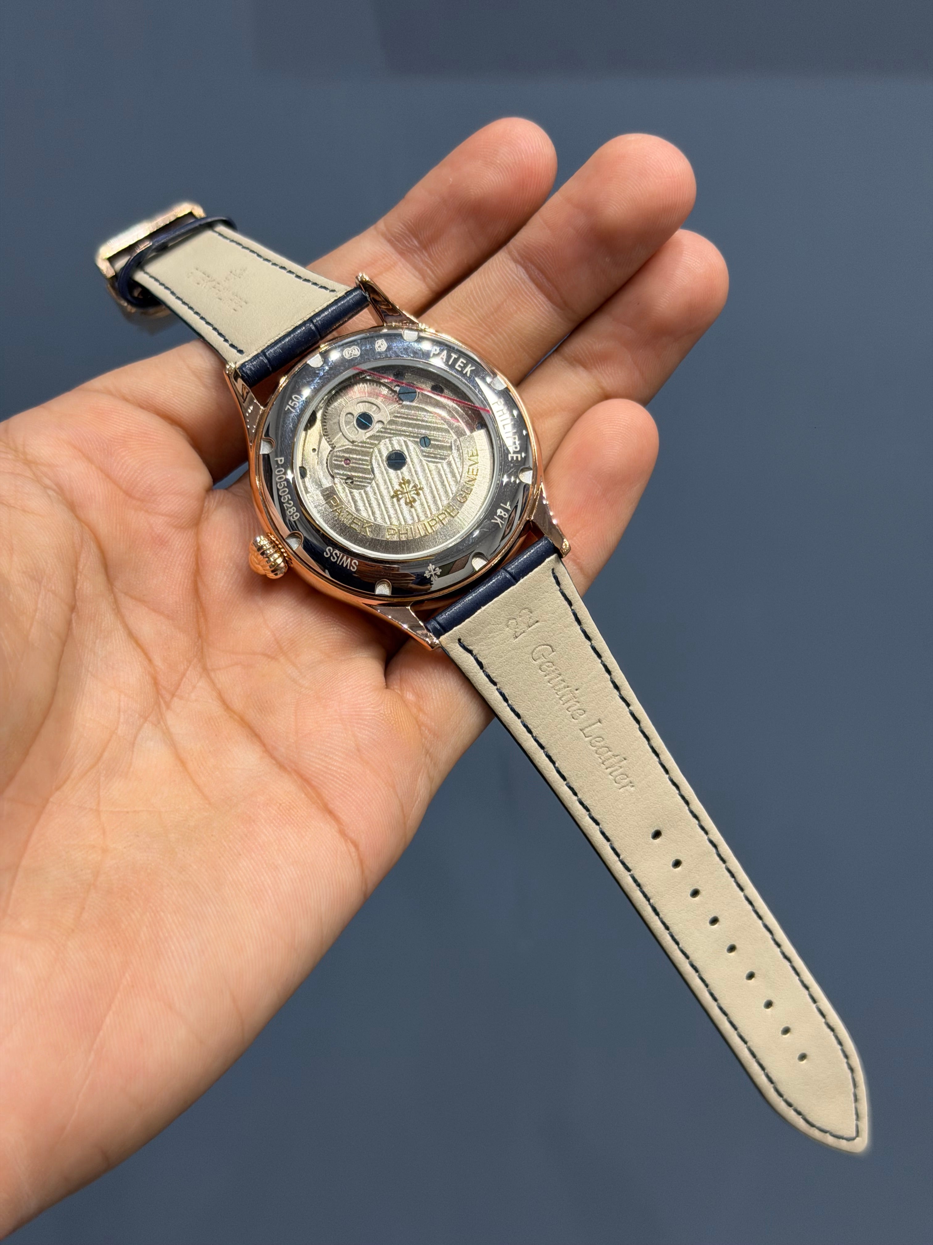 NEW COLLECTION TOURBILLON ROSE CASE WITH BLUE DIAL & BLUE LEATHER STRAP