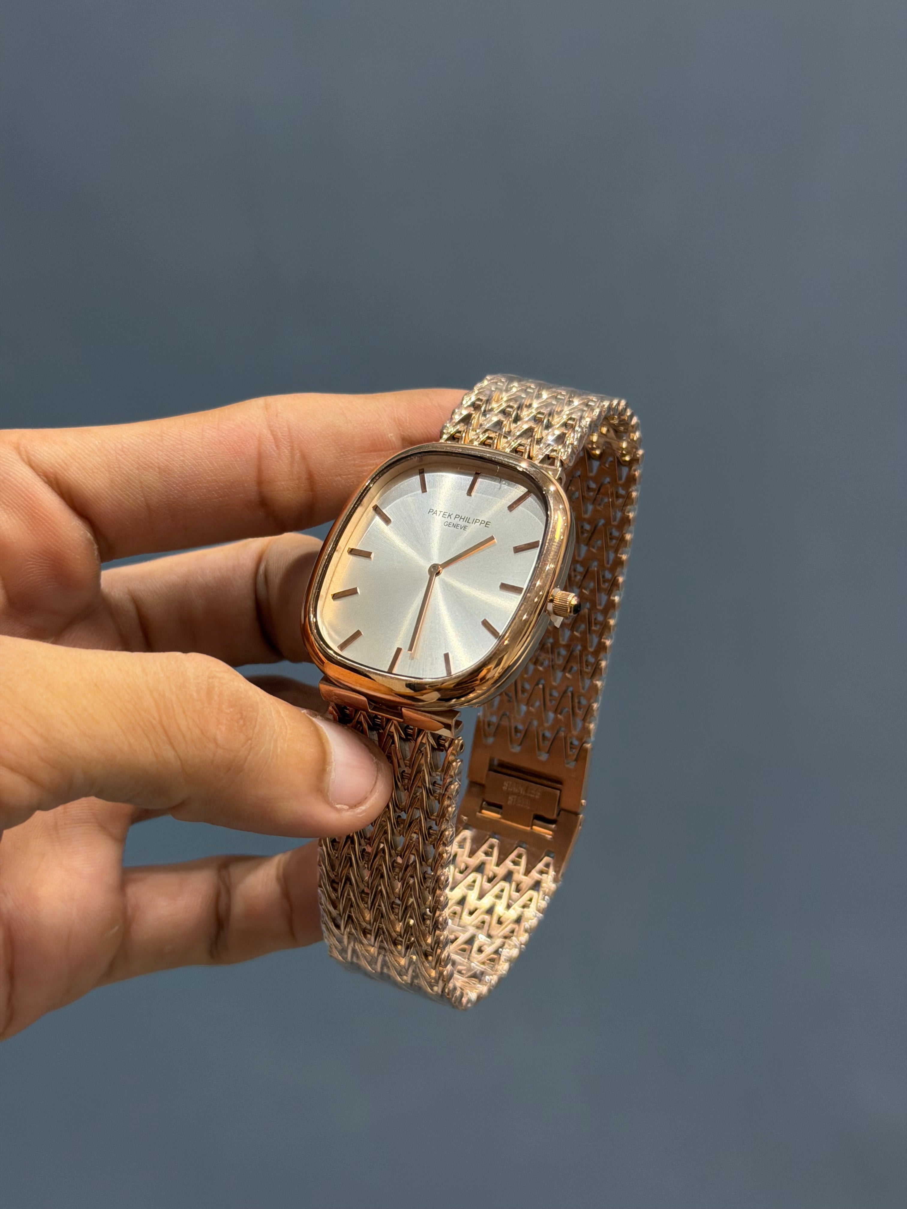 NEW COLLECTION SQUARE ROSE GOLD WITH WHITE DIAL CHAIN WATCH
