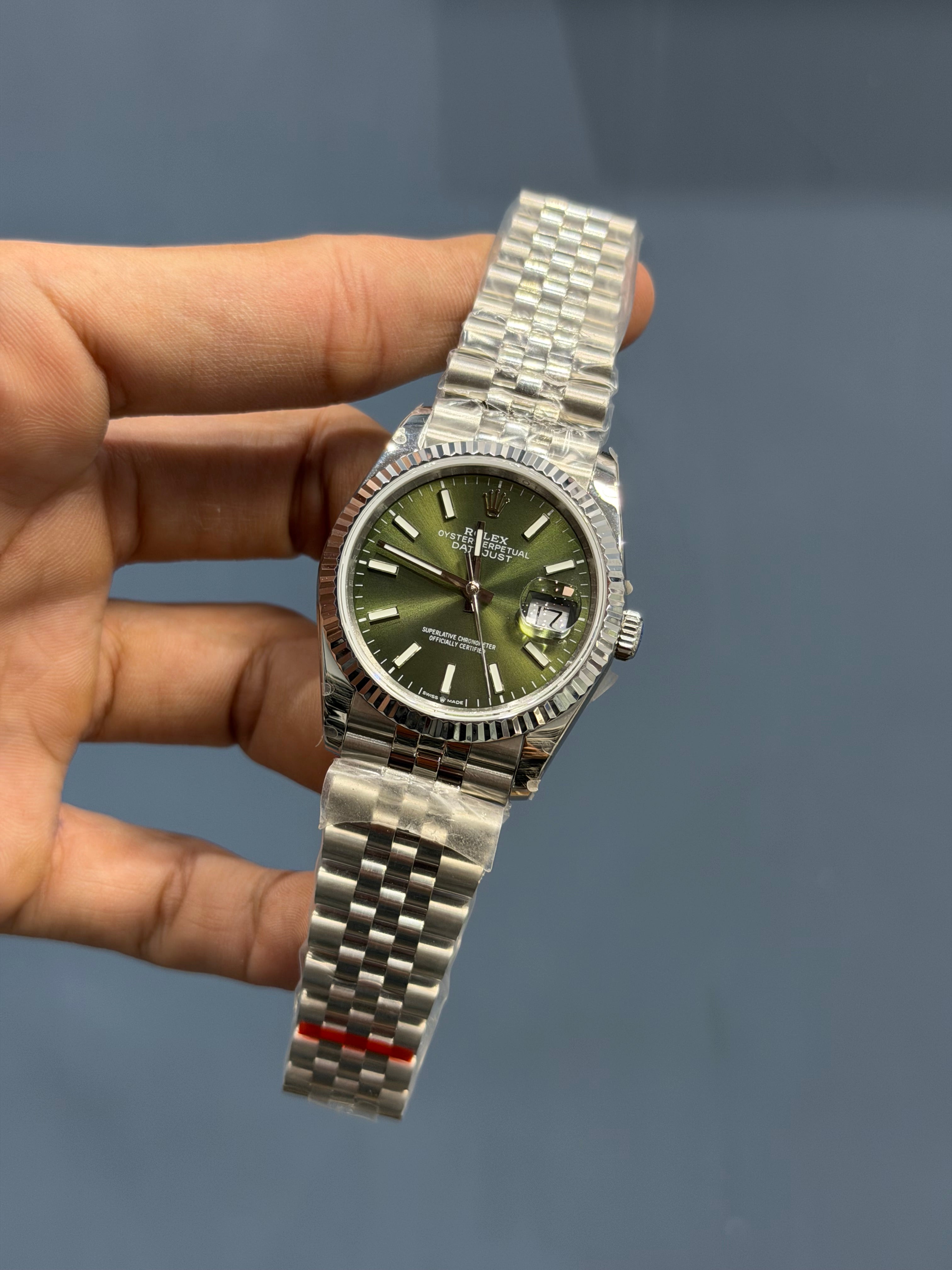 NEW COLLECTION 36 SILVER WITH GREEN DIAL CUT BEZEL AUTOMATIC WATCH BP MADE