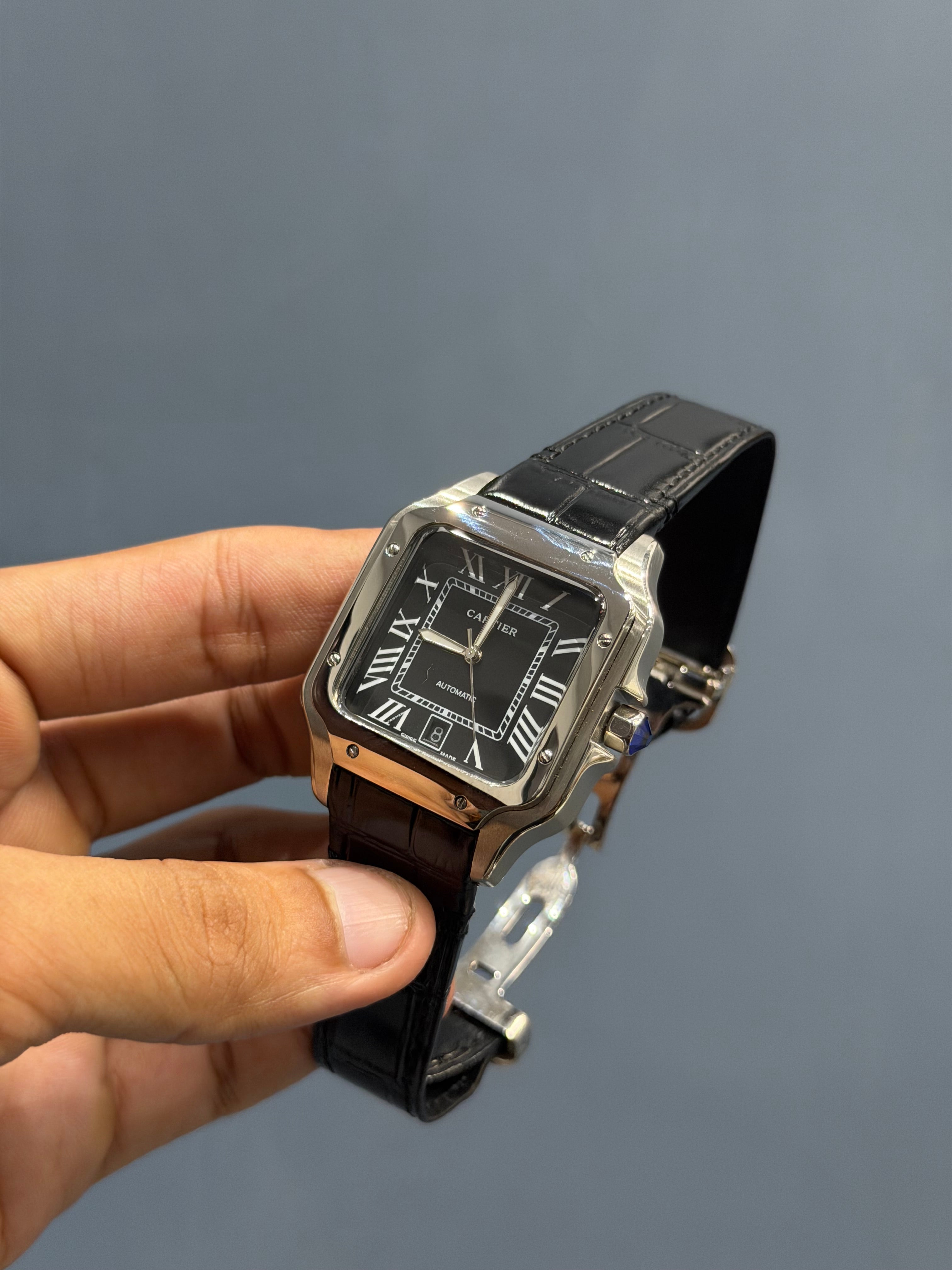 NEW COLLECTION SILVER CASE WITH BLACK DIAL & BLACK LEATHER STRAP