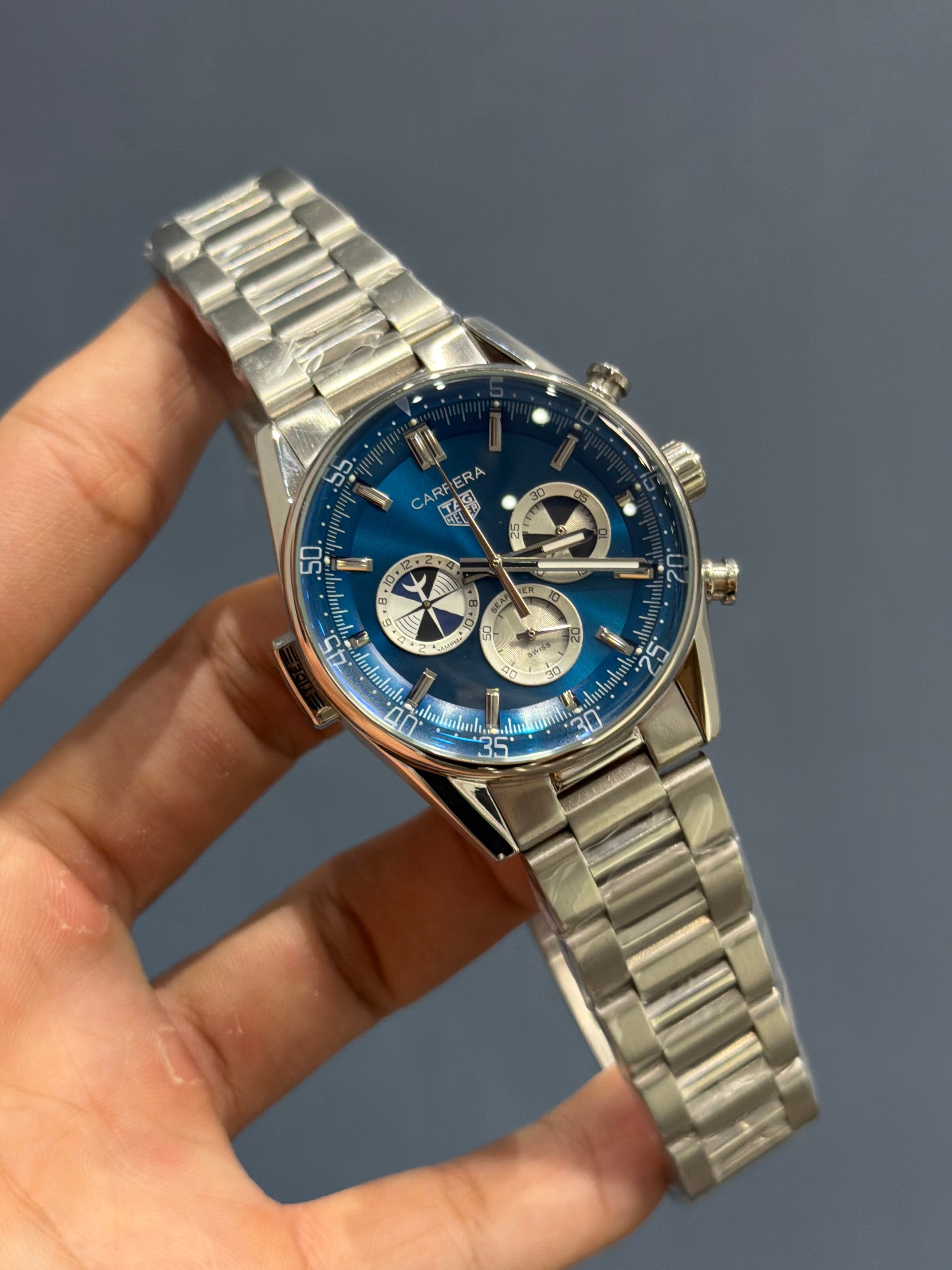 NEW COLLECTION CHRONOGRAPH SEAFARER X HODINKEE SILVER WITH BLUE DIAL MENS WATCH