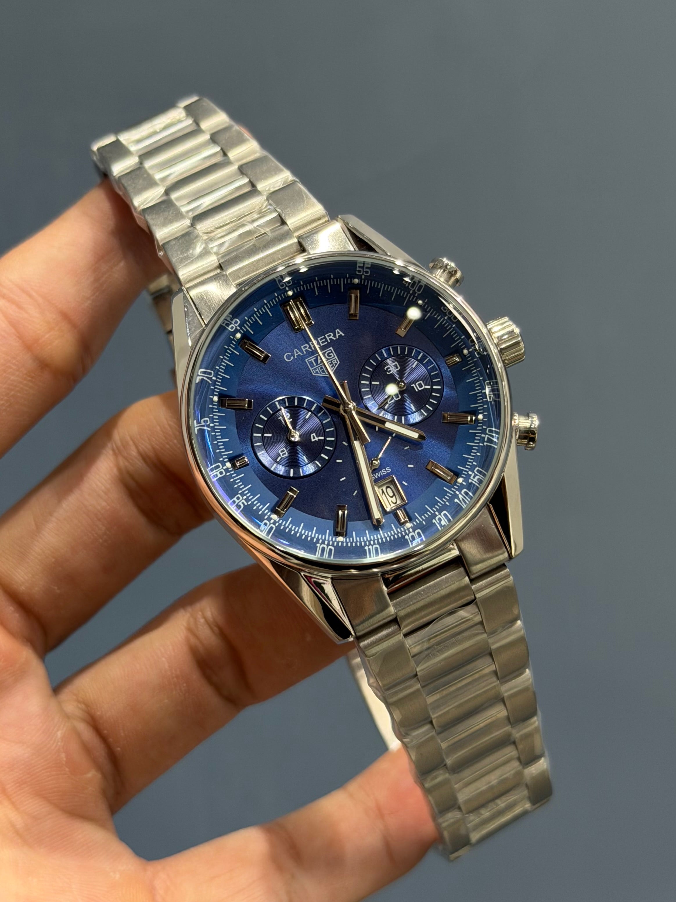 NEW COLLECTION CALIBRE CHRONOGRAPH SILVER WITH BLUE DIAL