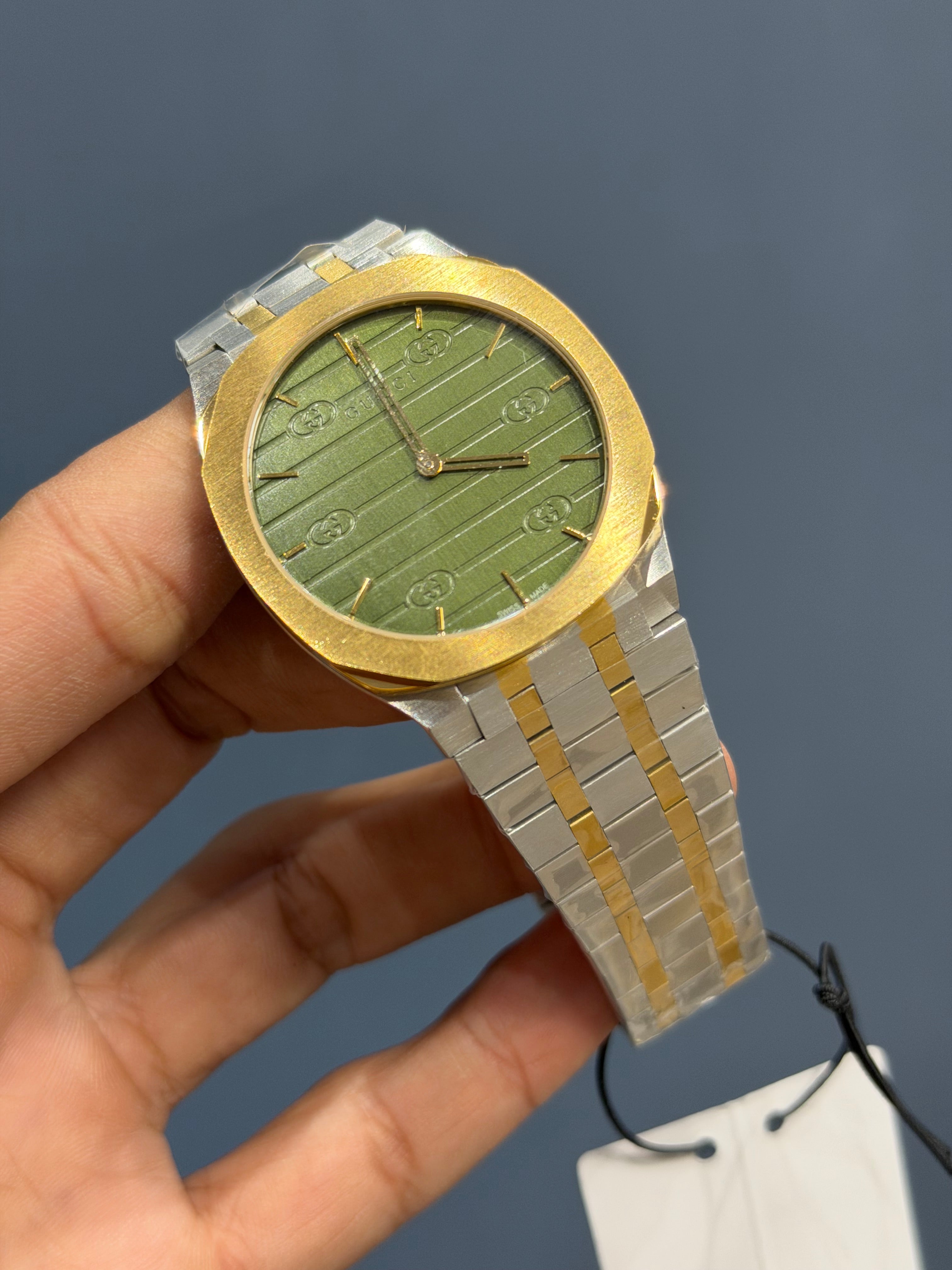 NEW COLLECTION TWOTONE WITH GREEN DIAL CHAIN SLIM WATCH