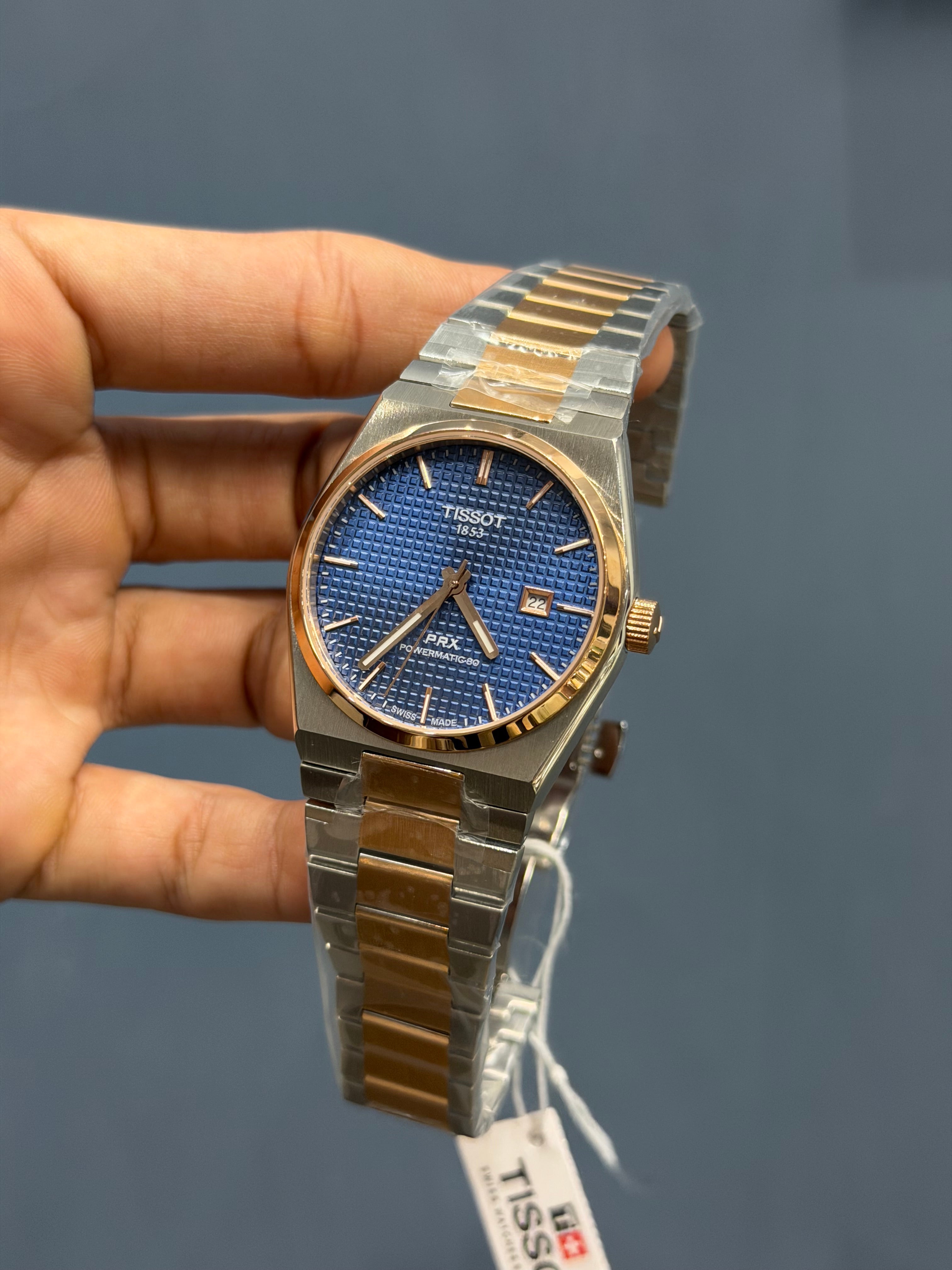 NEW COLLECTION TWOTONE ROSE & BLUE TEXTURED DIAL STAINLESS STEEL QUARTZ WATCH