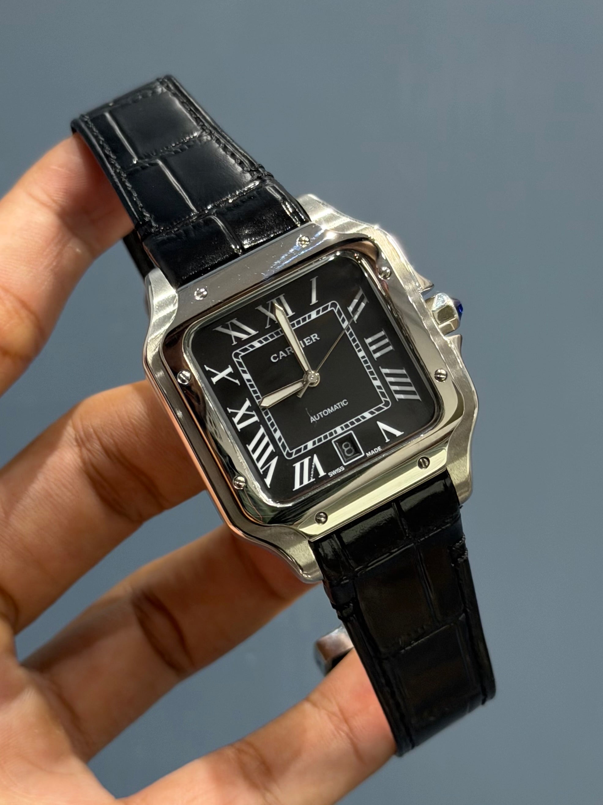 NEW COLLECTION SILVER CASE WITH BLACK DIAL & BLACK LEATHER STRAP