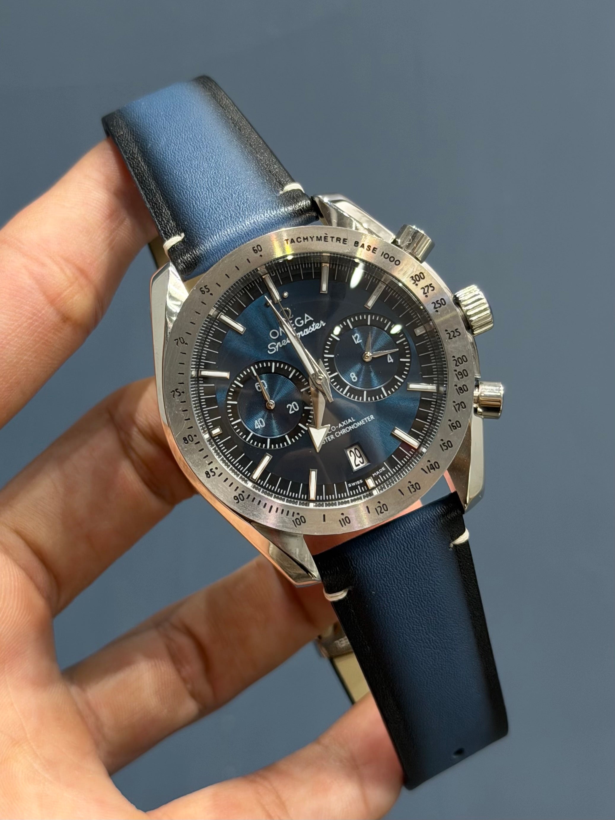NEW COLLECTION SILVER CASE WITH BLUE DIAL & BLUE LEATHER STRAP