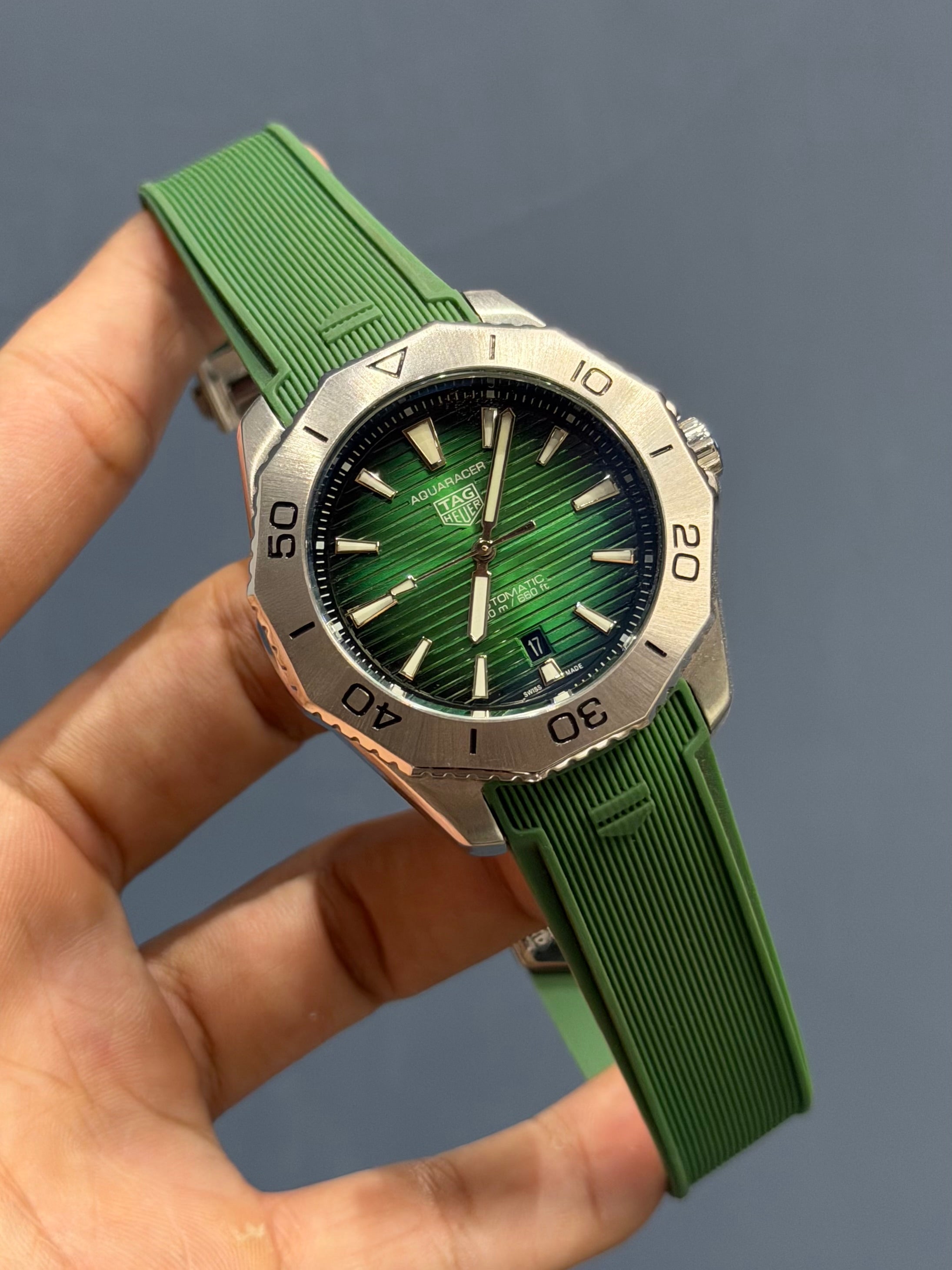 NEW COLLECTION SILVER WITH GREEN DIAL & GREEN SILICONE STRAP AUTOMATIC WATCH
