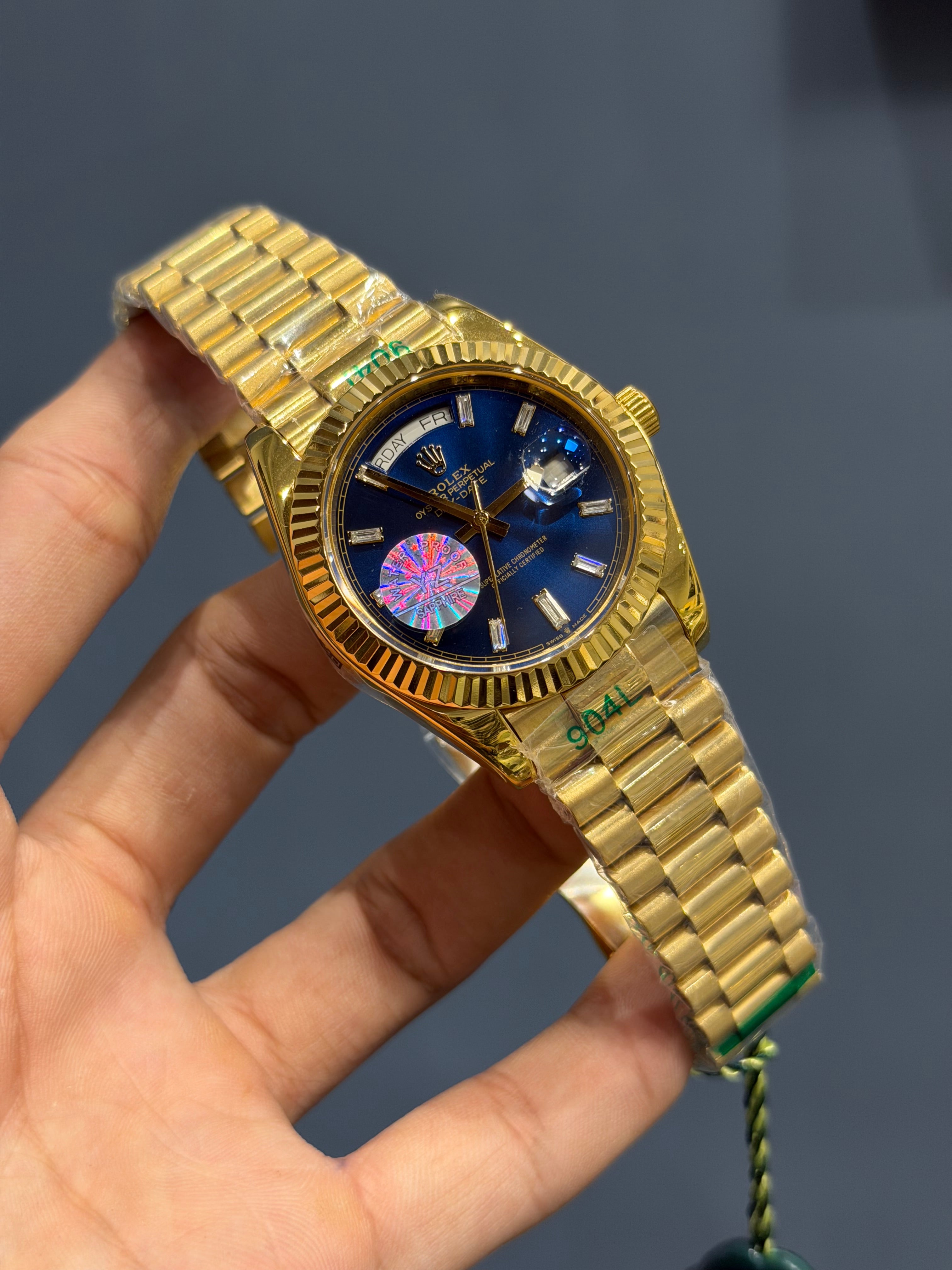 NEW COLLECTION 40MM YELLOW GOLD WITH BLUE DIAL STONE INDEX FIGURE YZ MADE