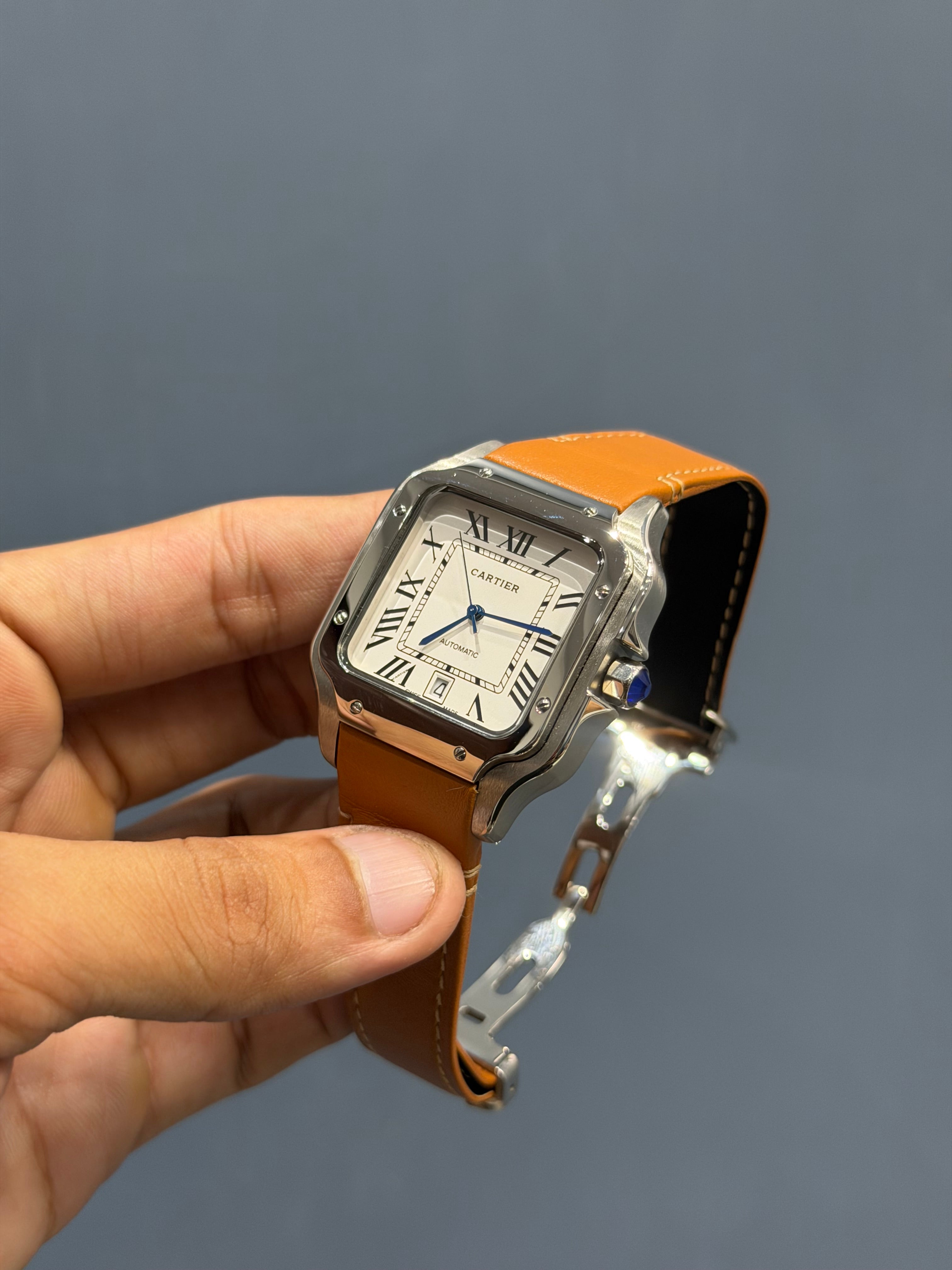 NEW COLLECTION SILVER CASE WITH WHITE DIAL & CAMEL BROWN LEATHER STRAP