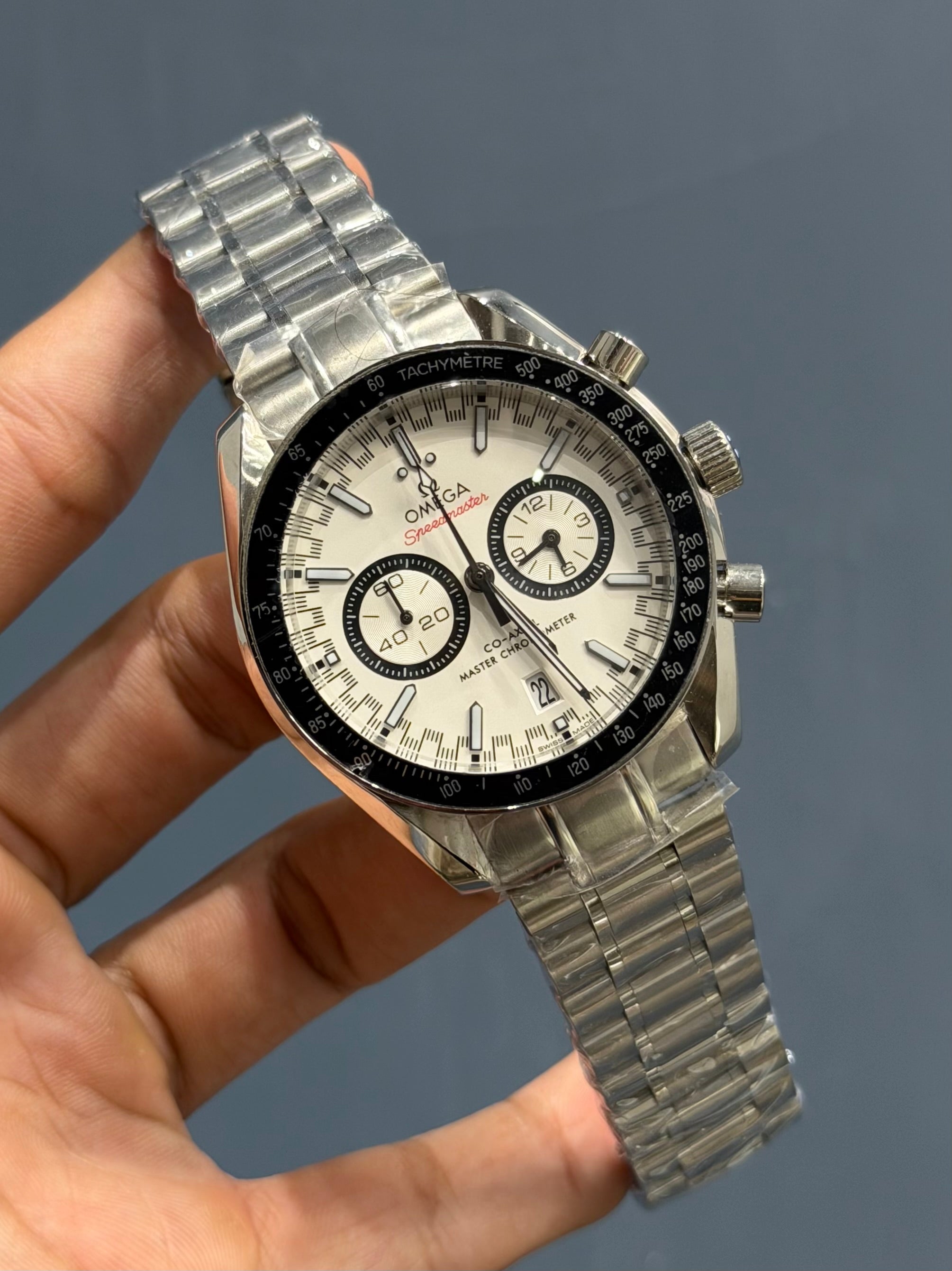 NEW COLLECTION CHRONOGRAPH SILVER WITH WHITE DIAL CHAIN WATCH