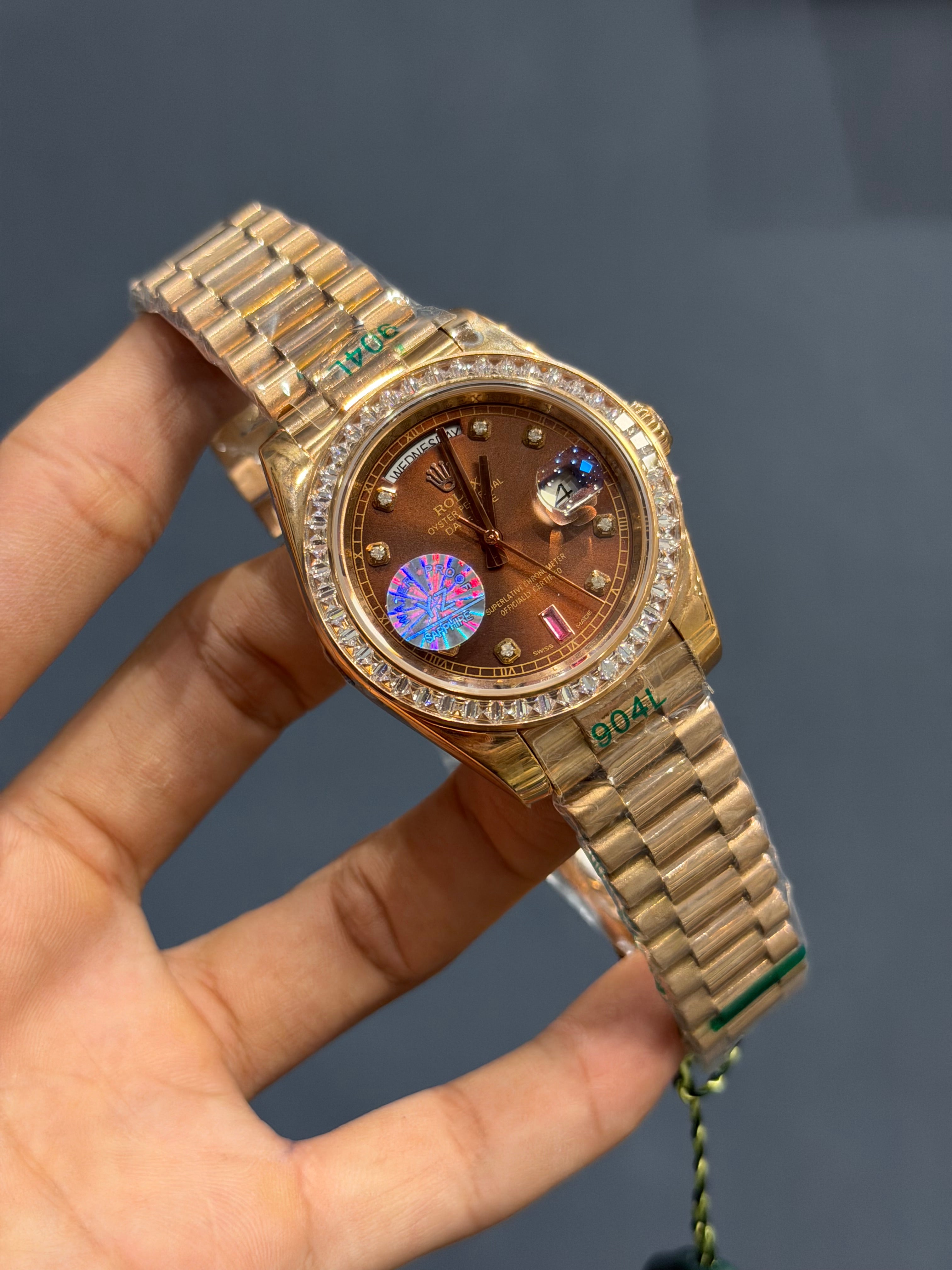NEW COLLECTION 40 ROSE GOLD WITH CHOCO DIAL STONE BEZEL AUTOMATIC WATCH YZ FACTORY