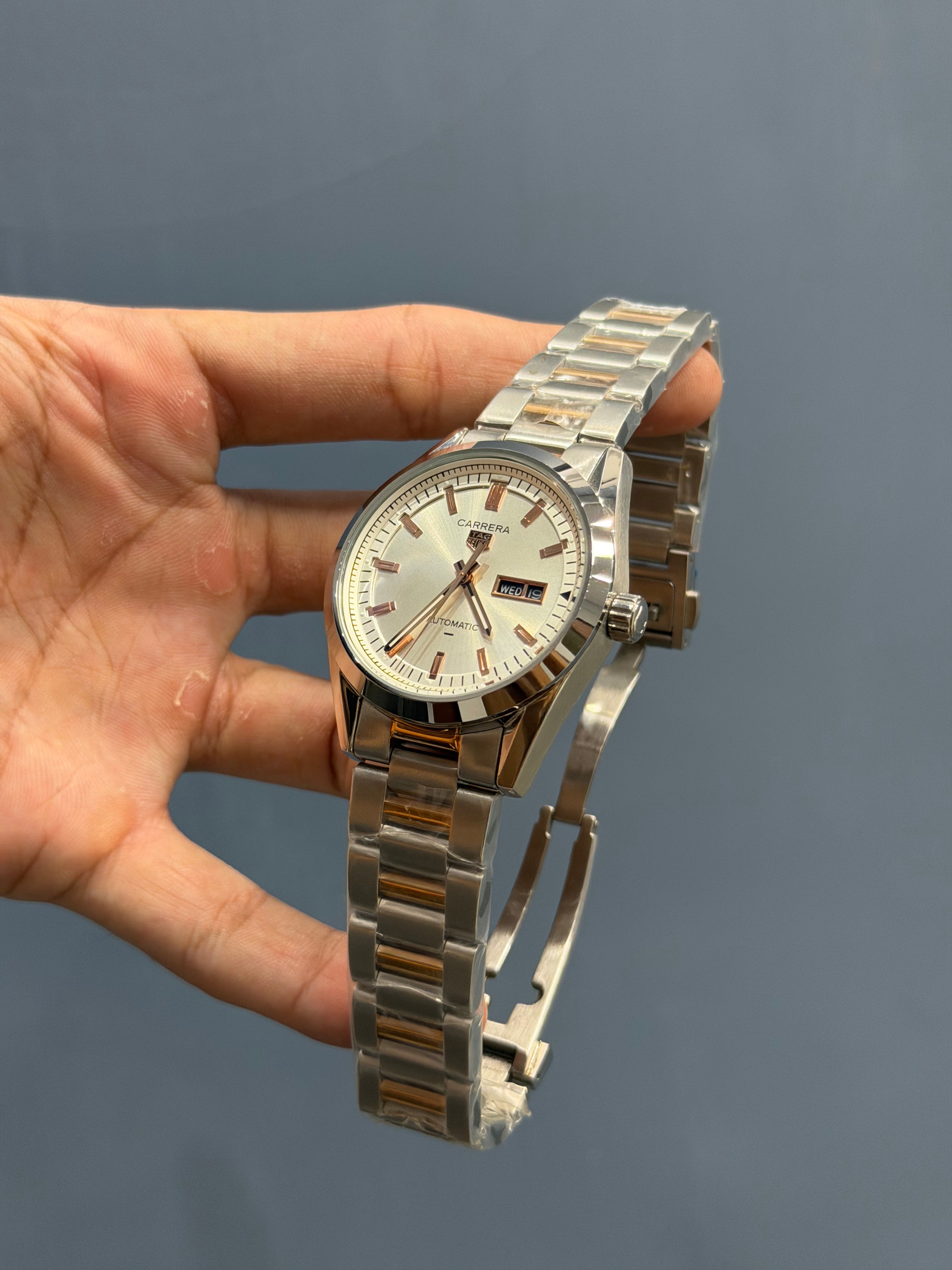 NEW COLLECTION ROSE TWOTONE WITH WHITE DIAL ROSE GOLD INDEX AUTOMATIC WATCH