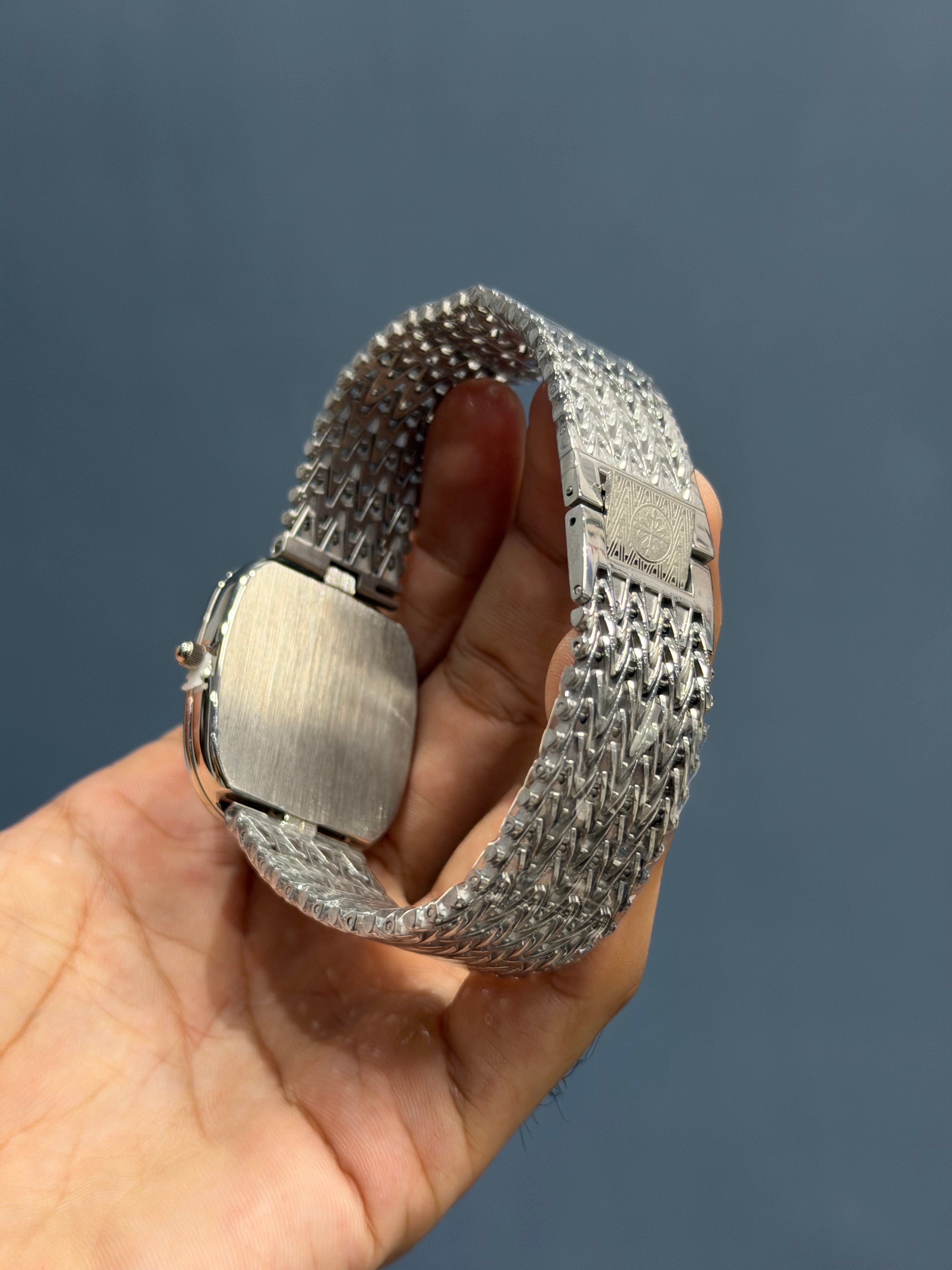 NEW COLLECTION SQUARE SILVER WITH BLUE DIAL CHAIN WATCH