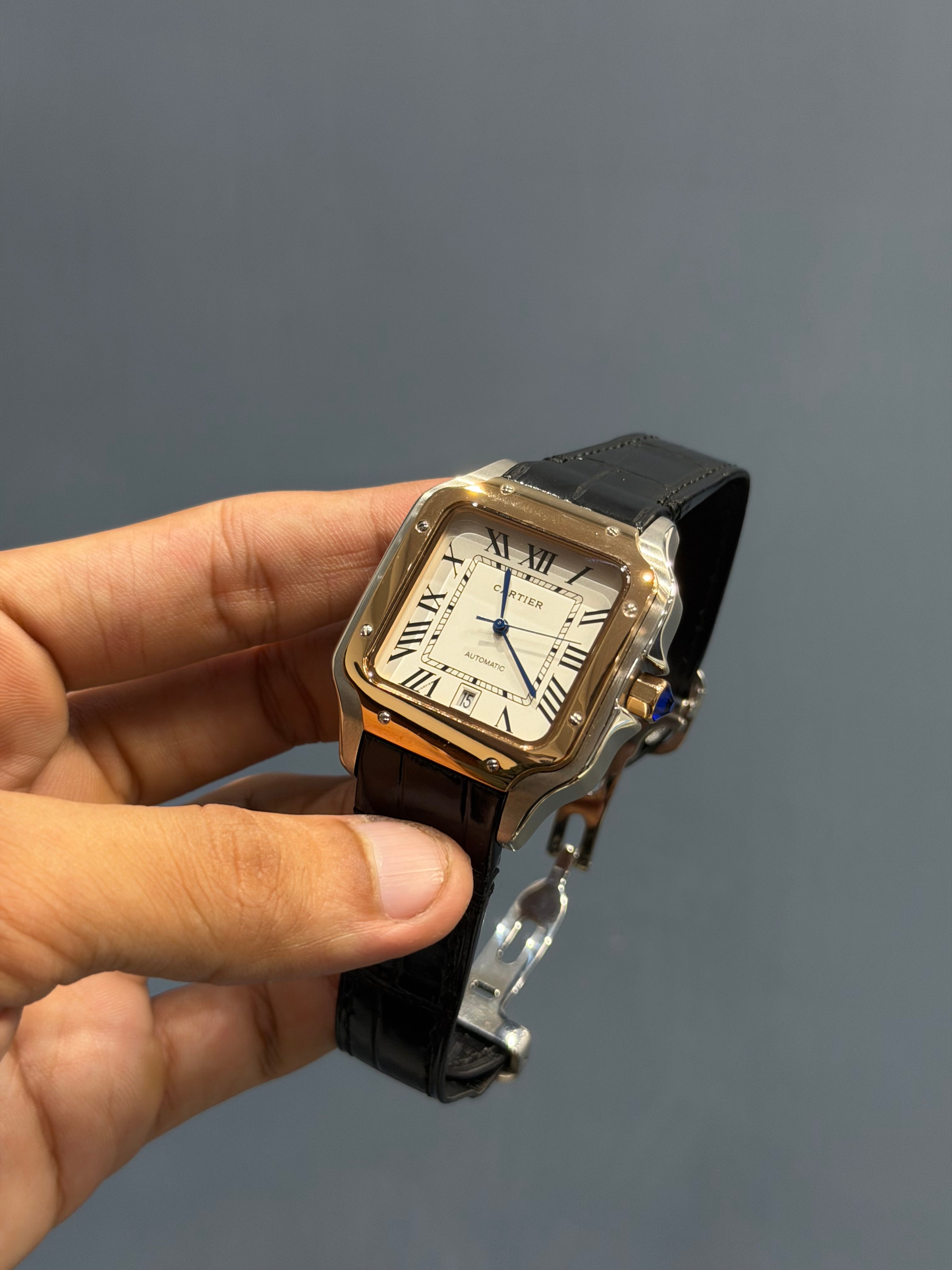 NEW COLLECTION ROSE TWOTONE CASE WITH WHITE DIAL & BLACK LEATHER STRAP