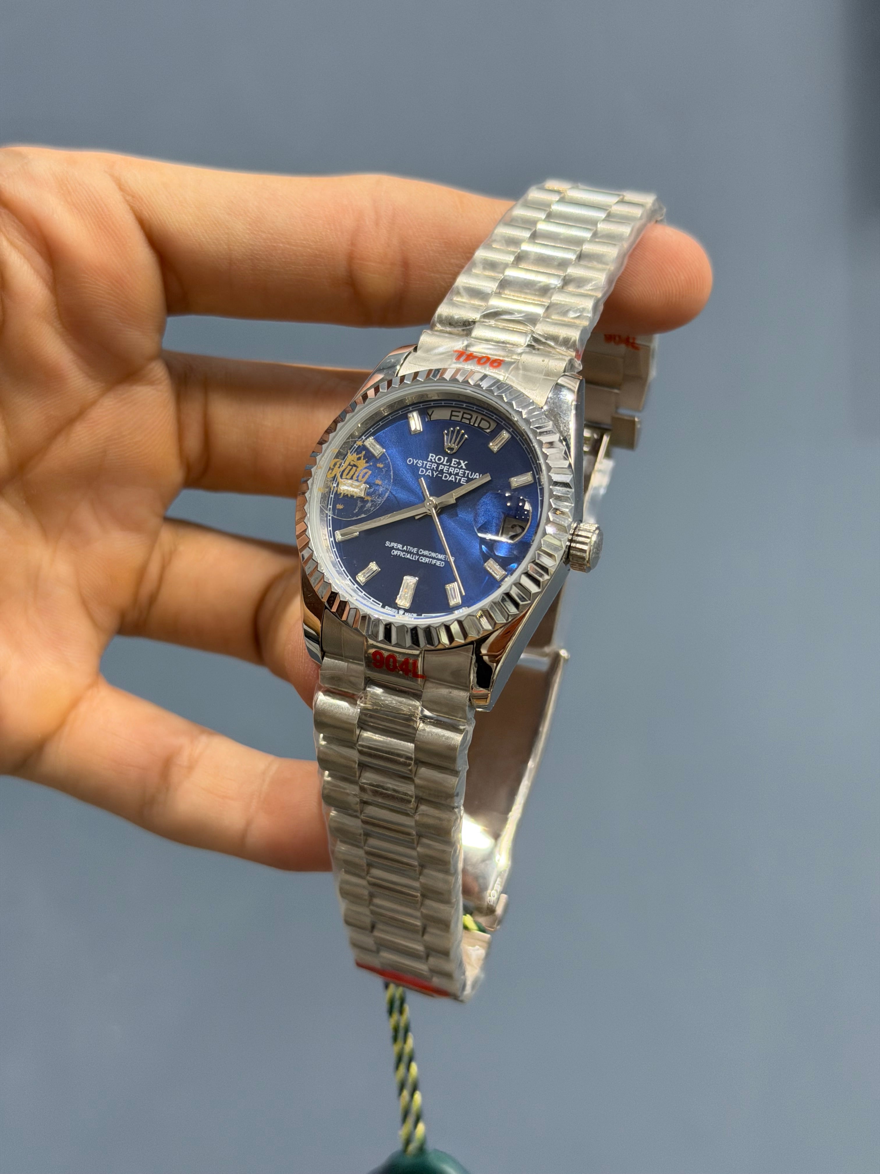 NEW COLLECTION 36 SILVER WITH BLUE DIAL FLUTED BEZEL STONE FIGURE AUTOMATIC WATCH YZ FACTORY
