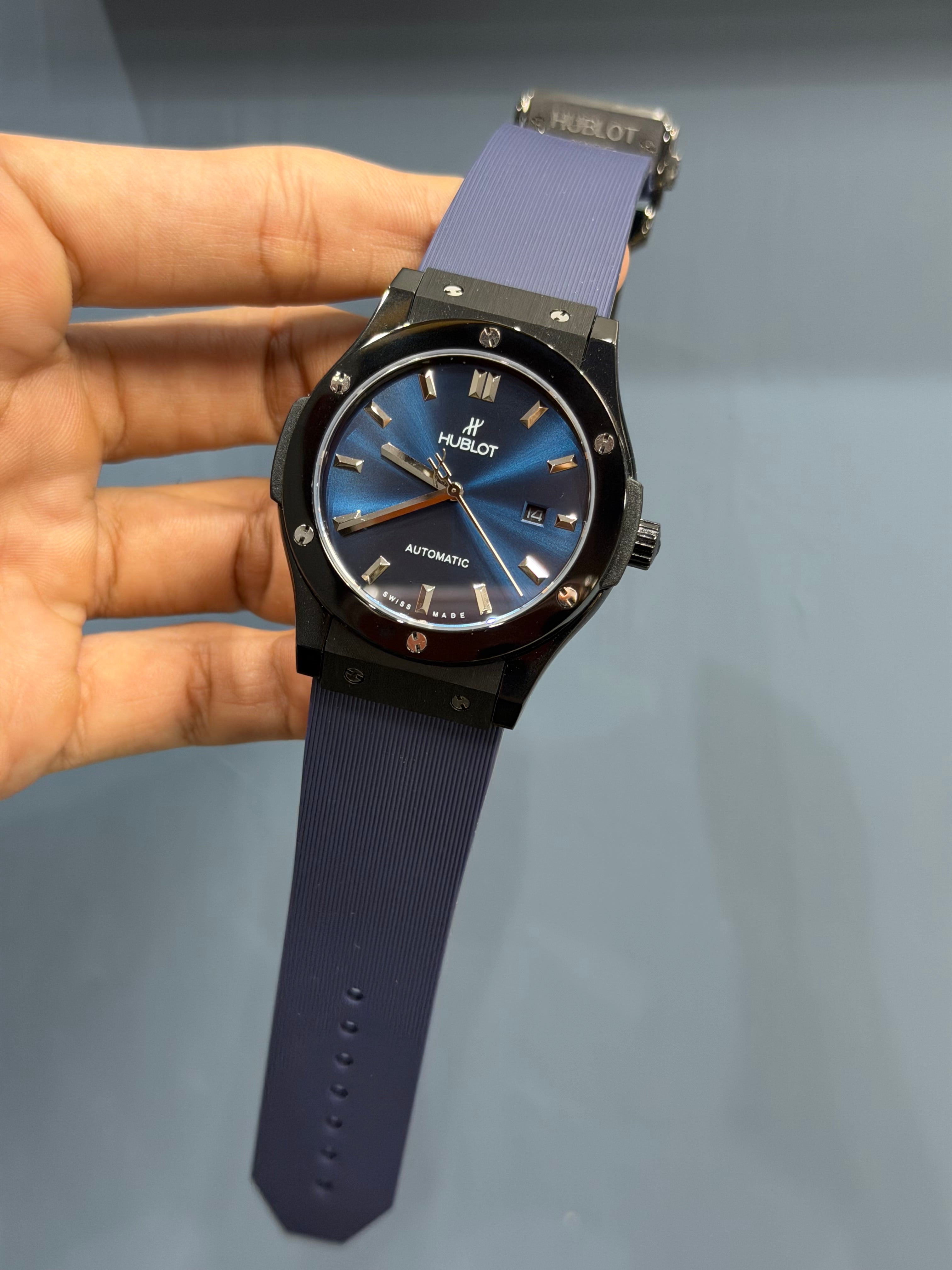 NEW COLLECTION BLACK CASE WITH BLUE DIAL & PVC STRAP