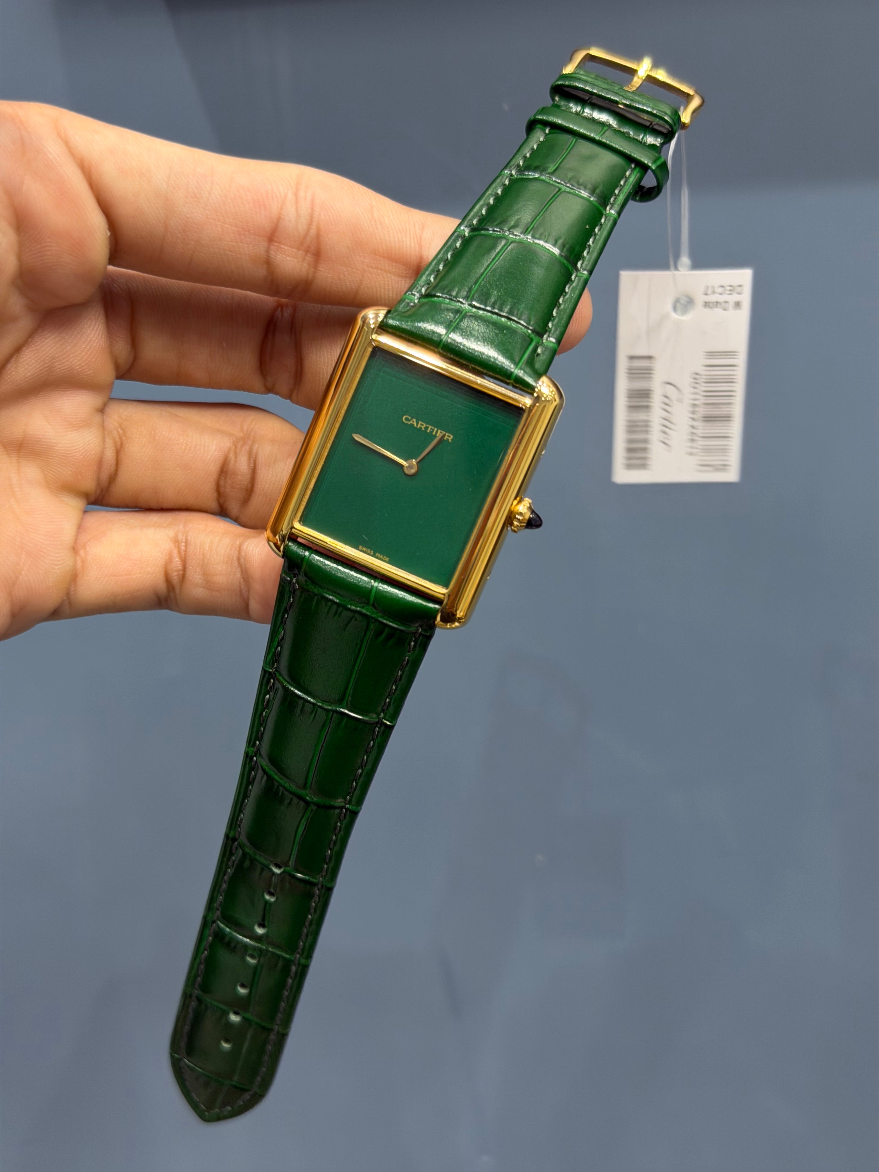 NEW COLLECTION YELLOW GOLD CASE WITH GREEN DIAL & LEATHER STRAP WATCH