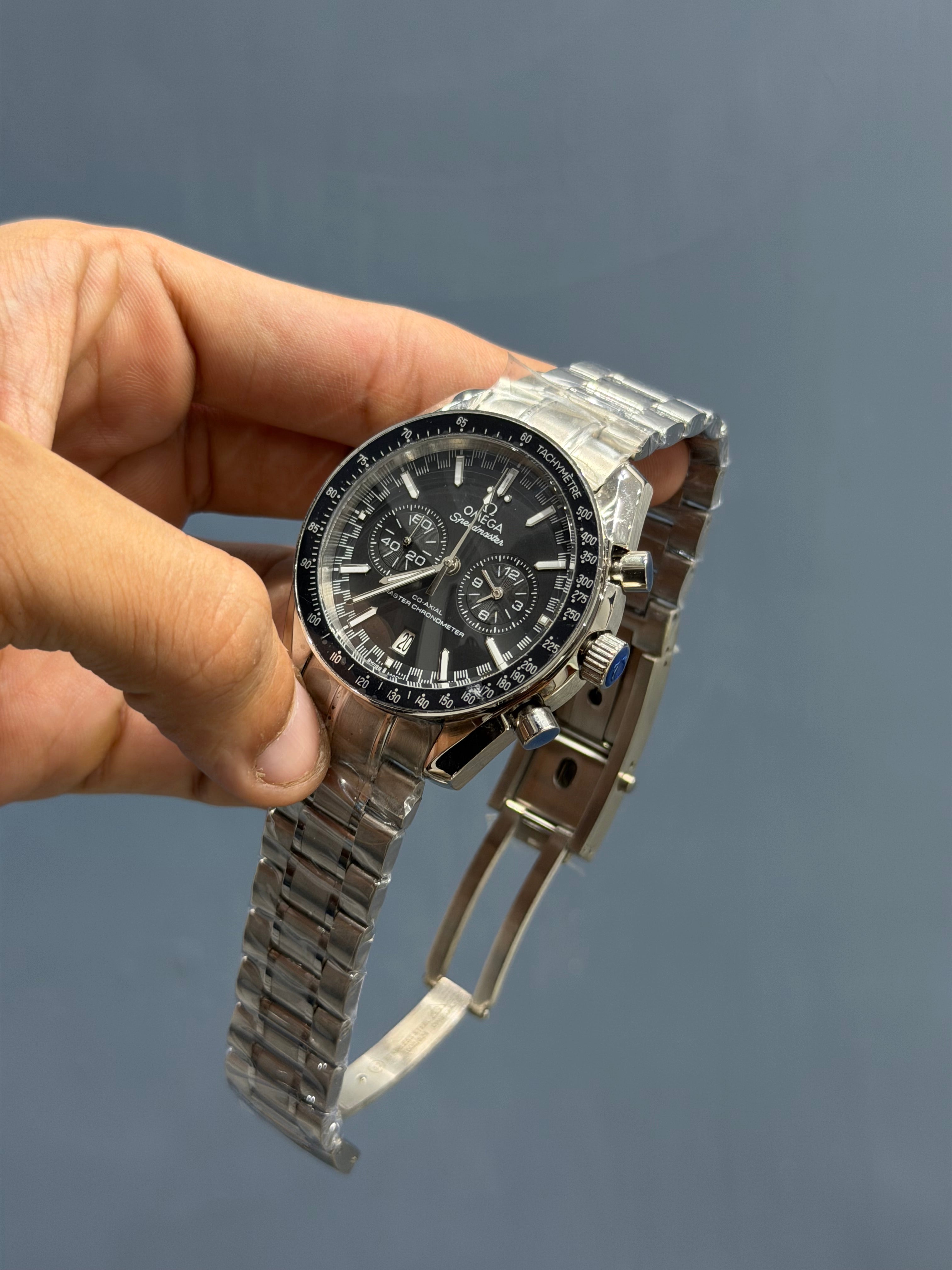 NEW COLLECTION CHRONOGRAPH SILVER WITH BLACK DIAL CHAIN WATCH